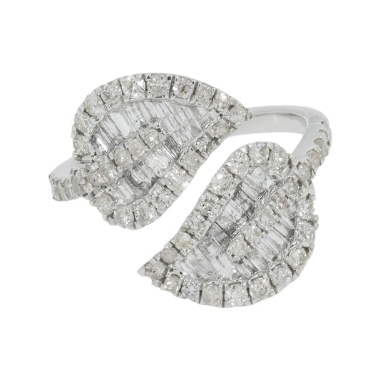 10K GOLD ROUND AND BAGUETTE DIAMOND LEAF BYPASS RING 1.55 CT