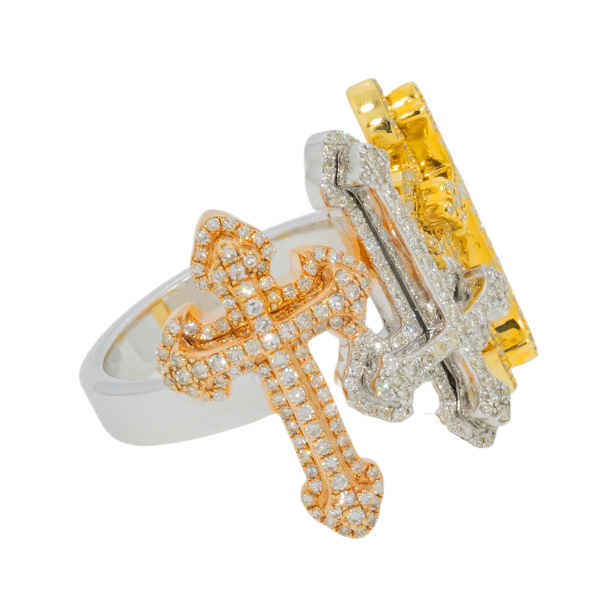 10K GOLD TRICOLOR DIAMOND TRIPLE CROSSES RING 1.29 CT
