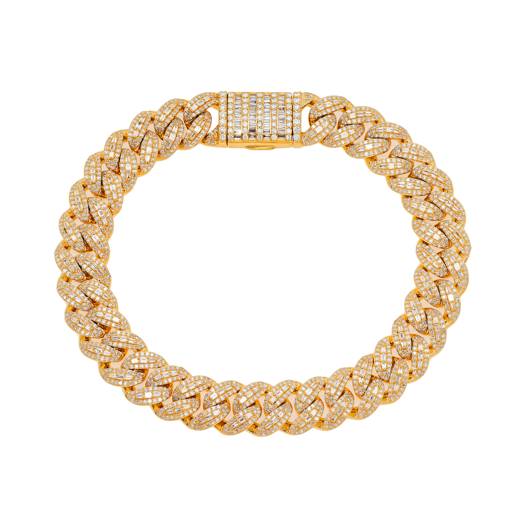 10K GOLD BAGUETTE AND ROUND DIAMOND 10MM OPEN CUBAN LINK BRACELET 4.99 CT