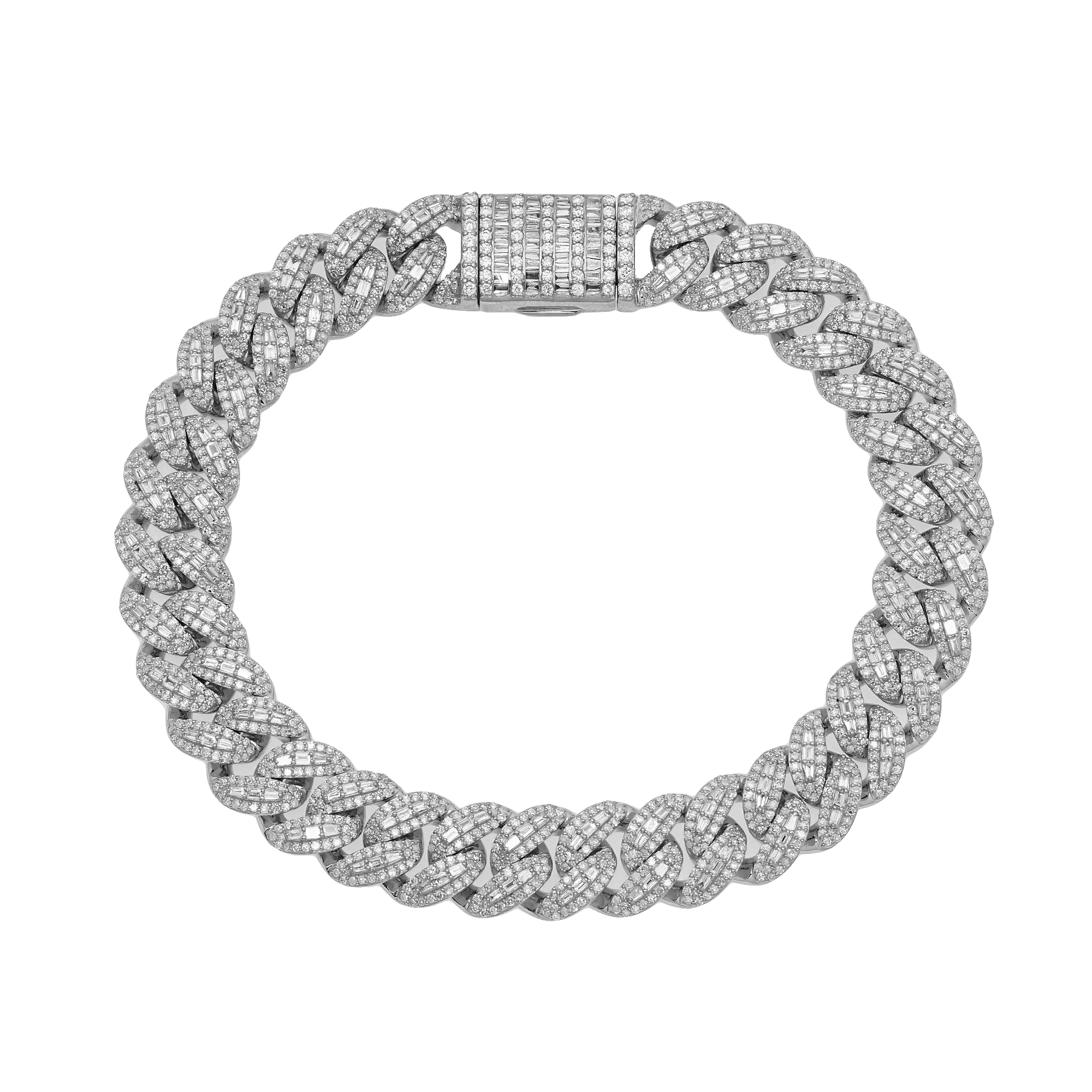 10K GOLD BAGUETTE AND ROUND DIAMOND 10MM OPEN CUBAN LINK BRACELET 4.99 CT