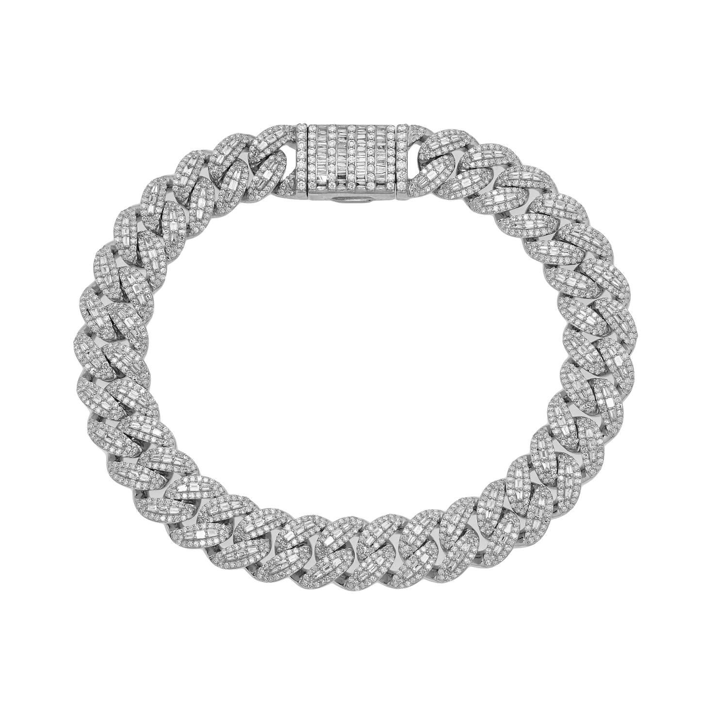 10K GOLD BAGUETTE AND ROUND DIAMOND 10MM OPEN CUBAN LINK BRACELET 4.99 CT