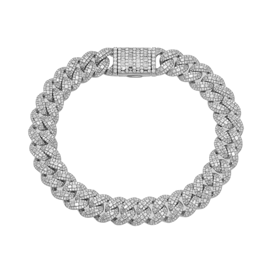 10K GOLD BAGUETTE AND ROUND DIAMOND 10MM OPEN CUBAN LINK BRACELET 4.99 CT