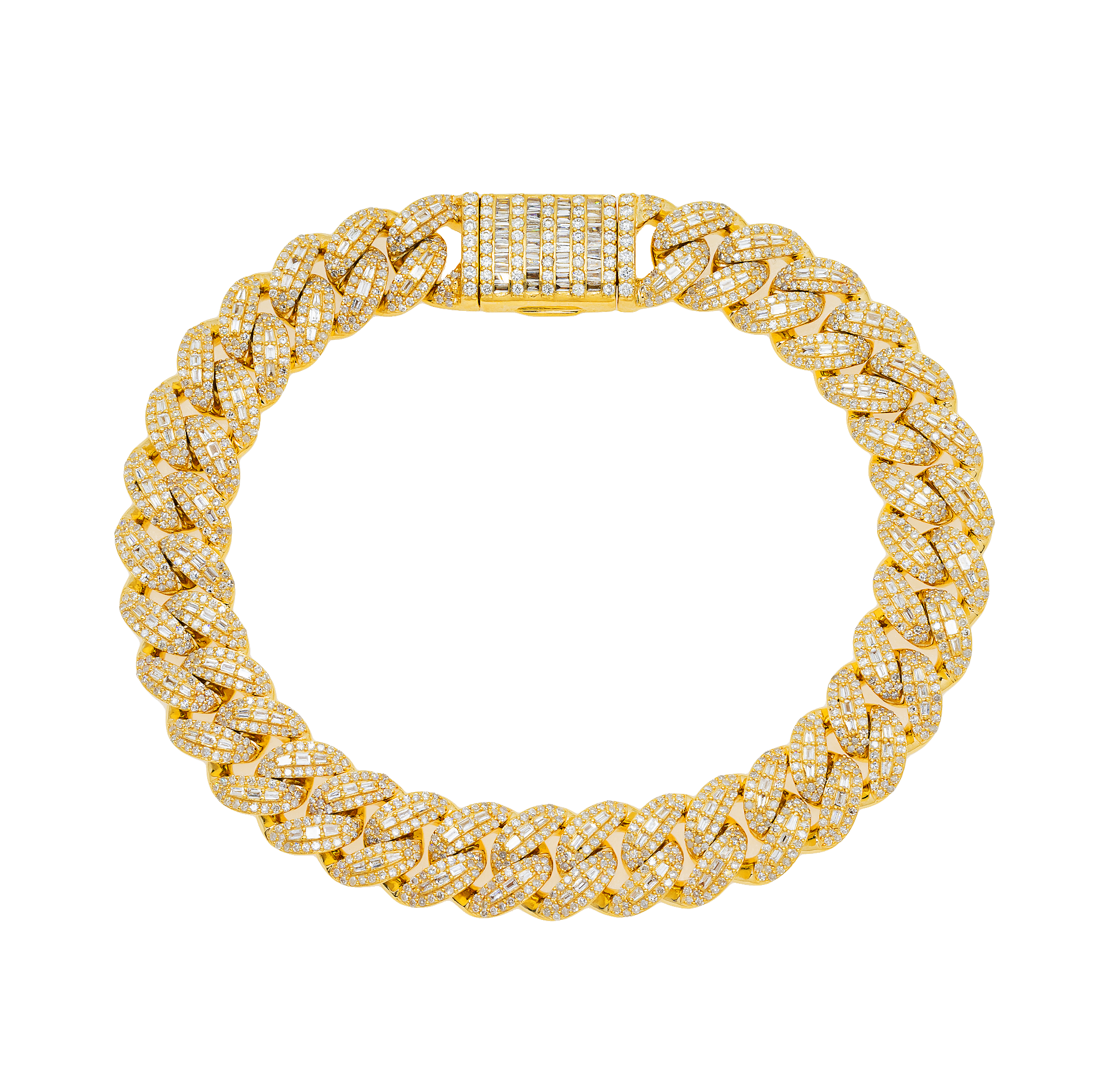 10K GOLD BAGUETTE AND ROUND DIAMOND 10MM OPEN CUBAN LINK BRACELET 4.99 CT