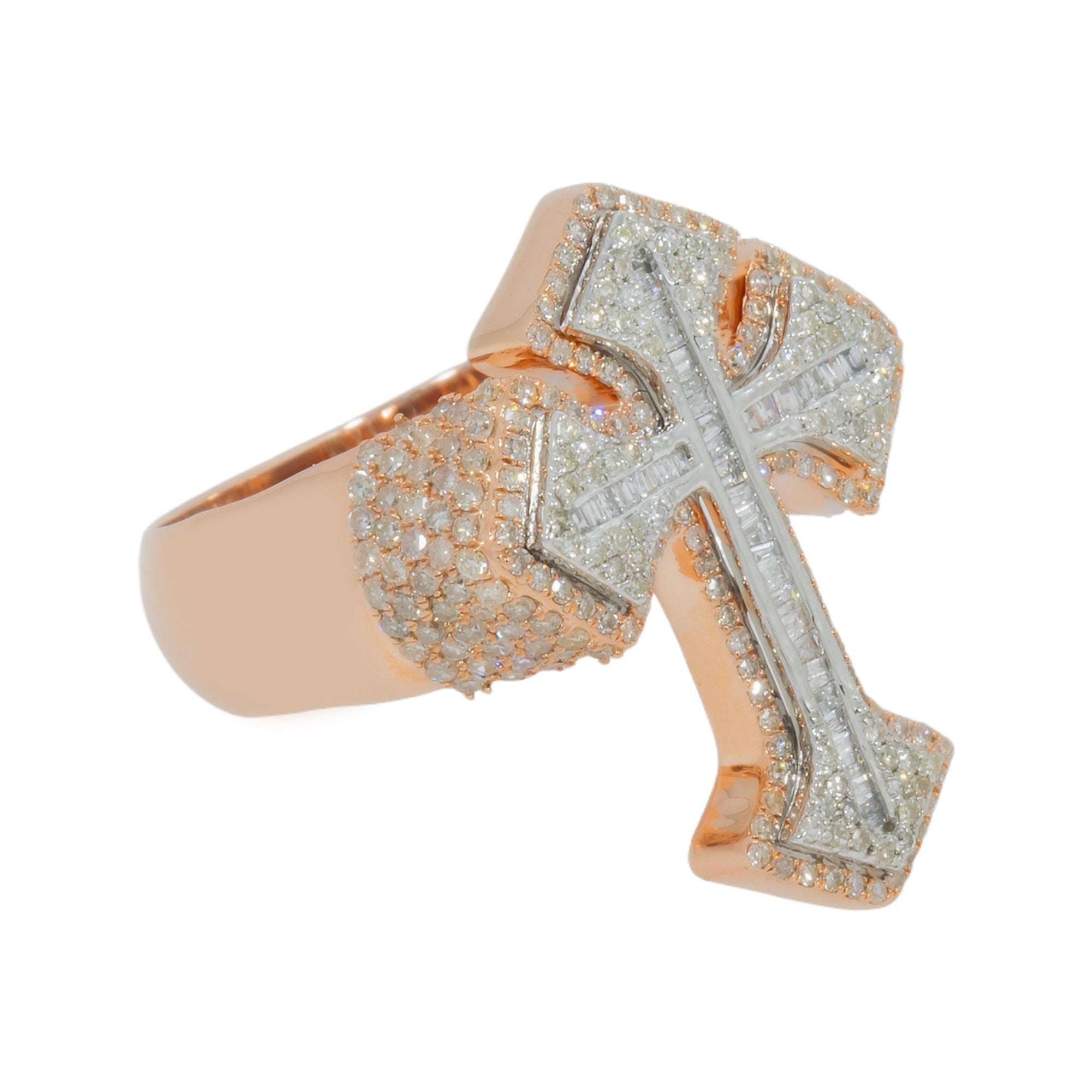 10K GOLD BAGUETTE AND ROUND DIAMOND CROSS STATEMENT RING 1.30 CT
