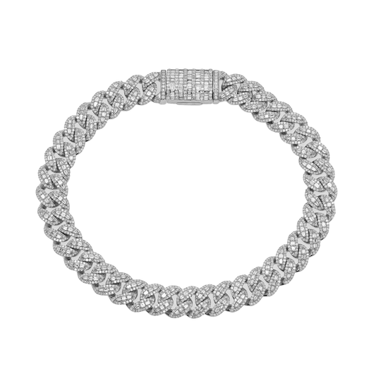 10K GOLD BAGUETTE AND ROUND DIAMOND 8MM OPEN CUBAN LINK BRACELET 4.42 CT