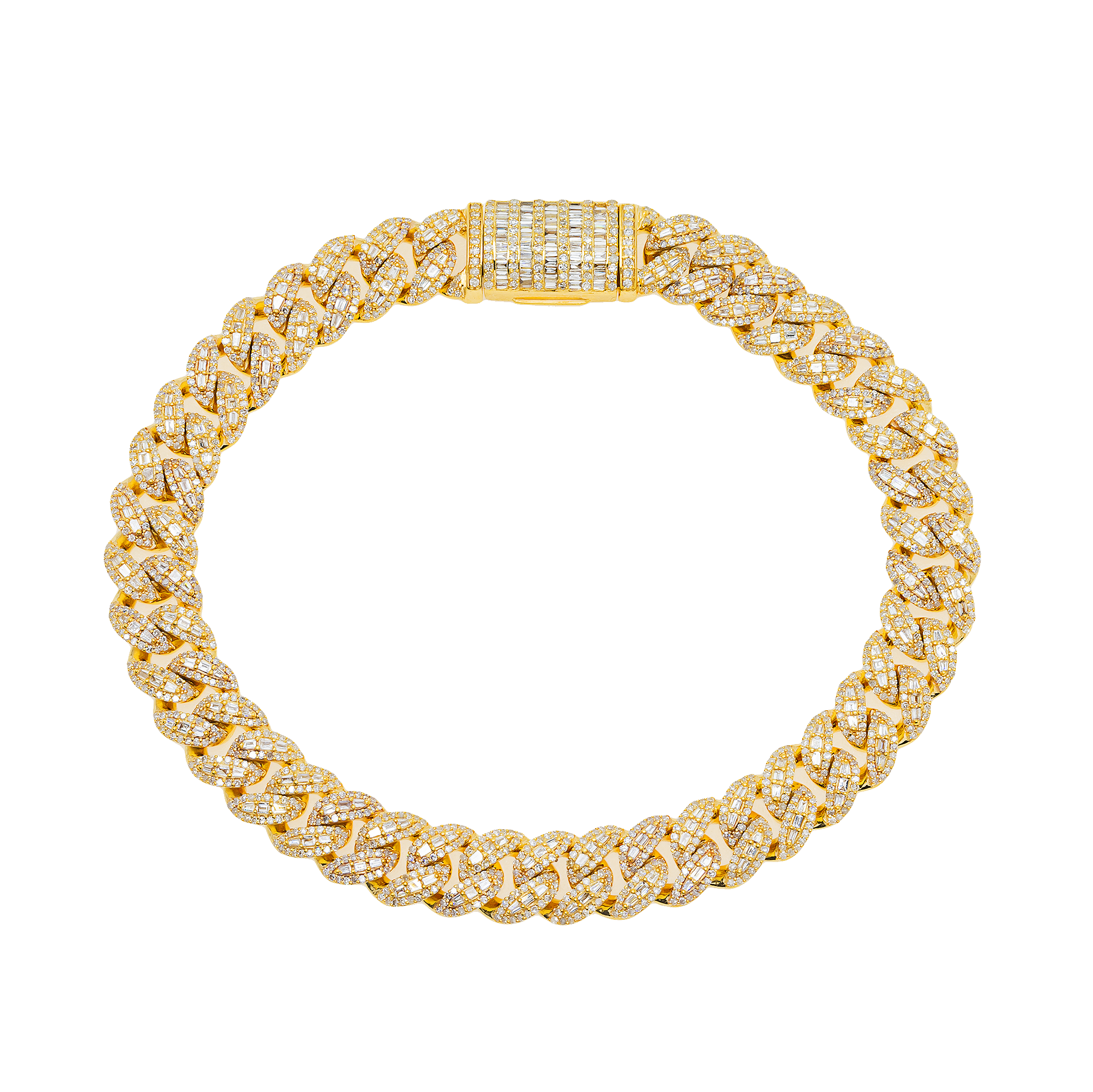 10K GOLD BAGUETTE AND ROUND DIAMOND 8MM OPEN CUBAN LINK BRACELET 4.42 CT