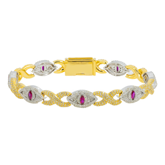 10K GOLD TWO TONE DIAMOND & PURPLE GEMSTONE EVIL EYE INFINITY CHAIN BRACELET 7.46 CT