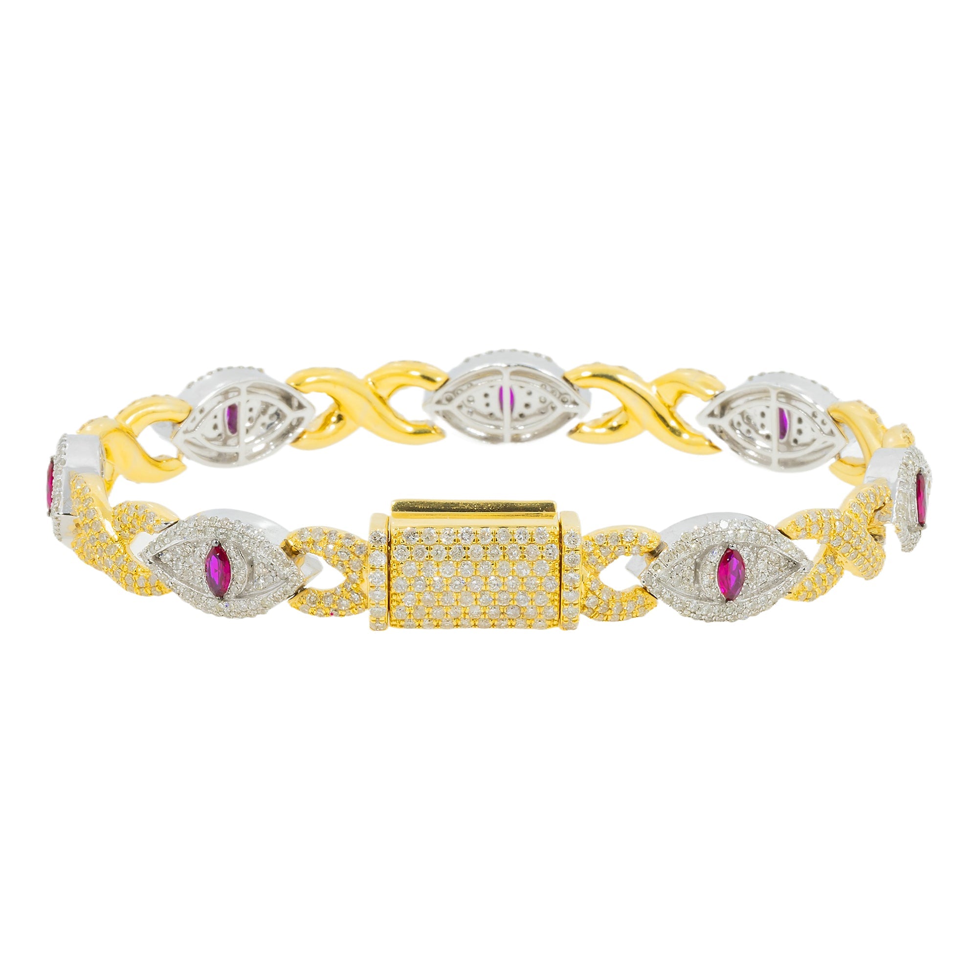 10K GOLD TWO TONE DIAMOND & PURPLE GEMSTONE EVIL EYE INFINITY CHAIN BRACELET 7.46 CT