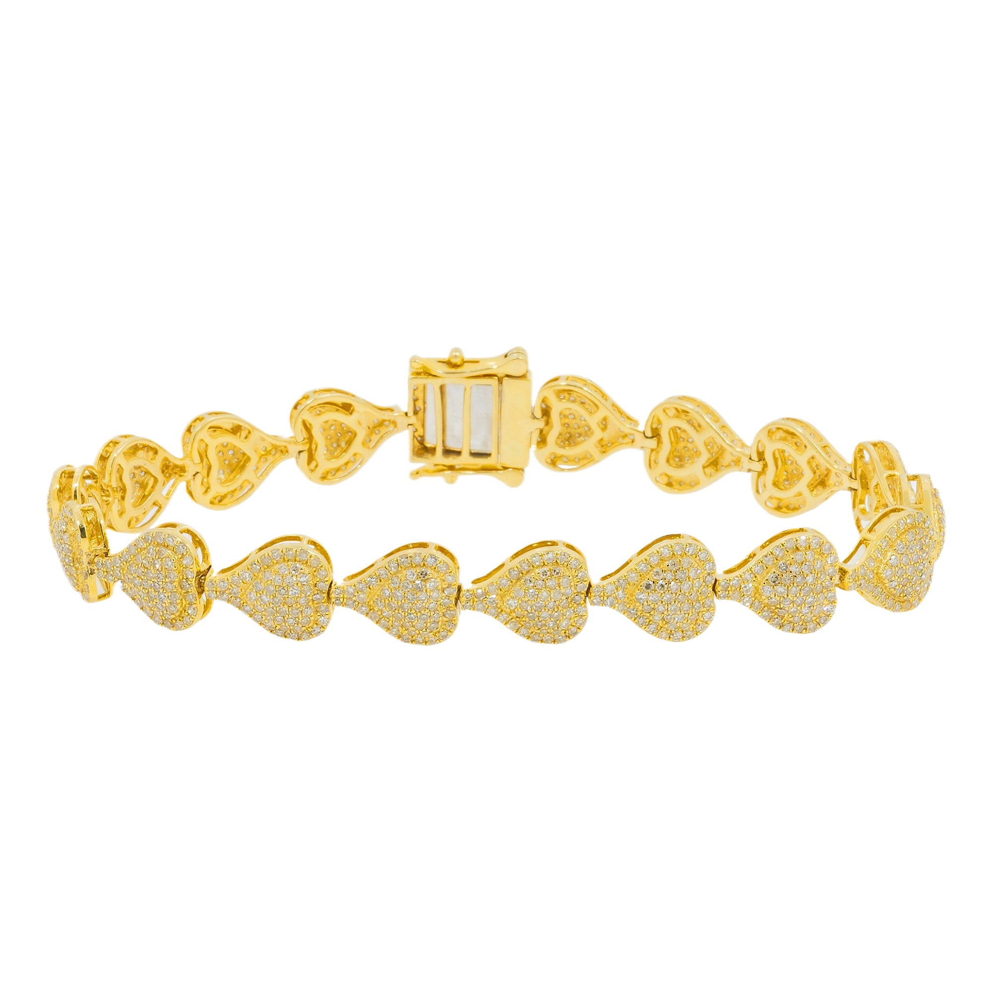 10K GOLD DIAMOND SIDEWAYS HEART CHAIN BRACELET 4.06 CT