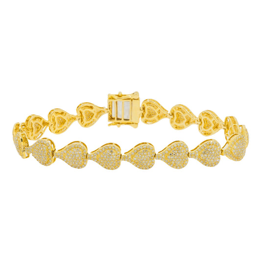 10K GOLD DIAMOND SIDEWAYS HEART CHAIN BRACELET 4.06 CT