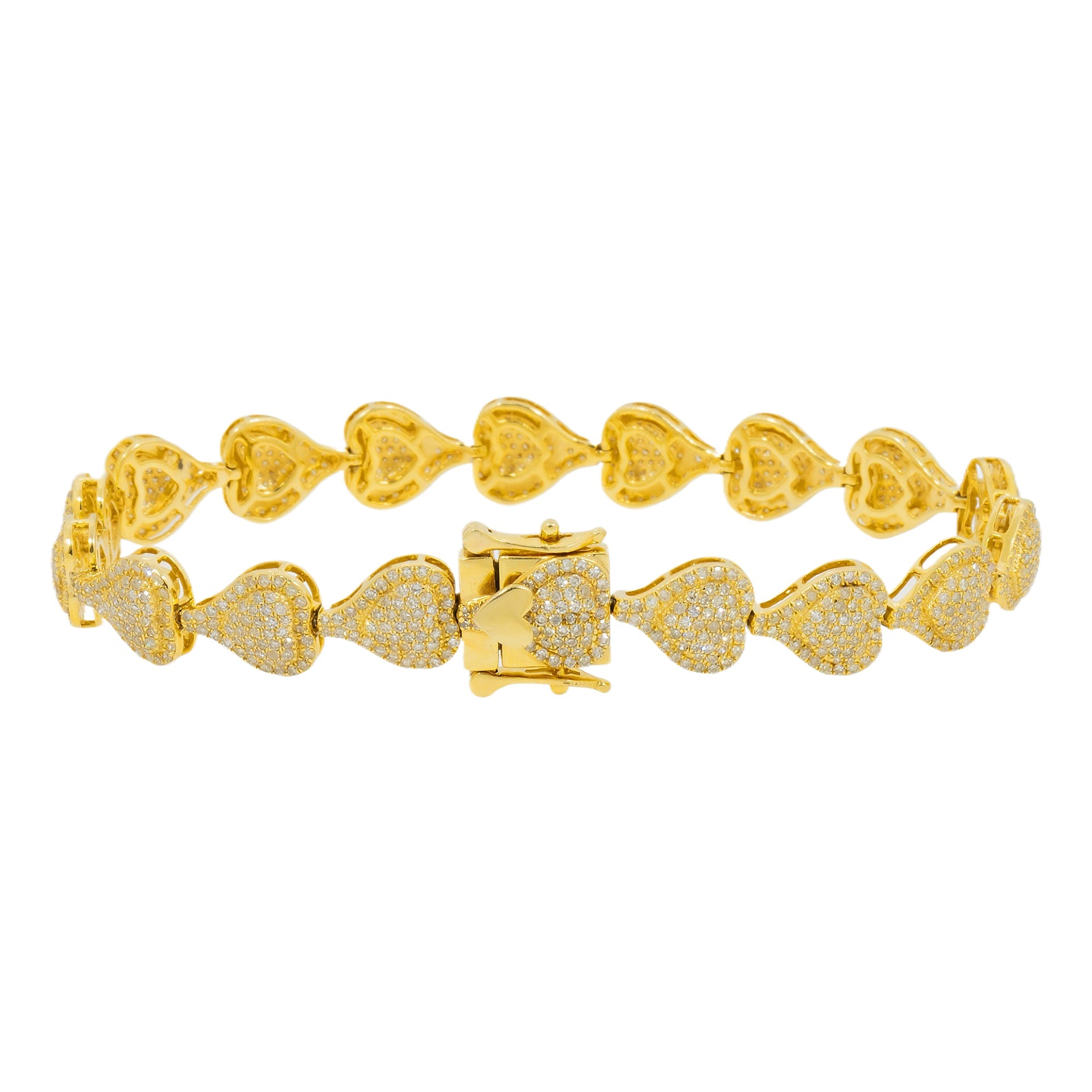 10K GOLD DIAMOND SIDEWAYS HEART CHAIN BRACELET 4.06 CT