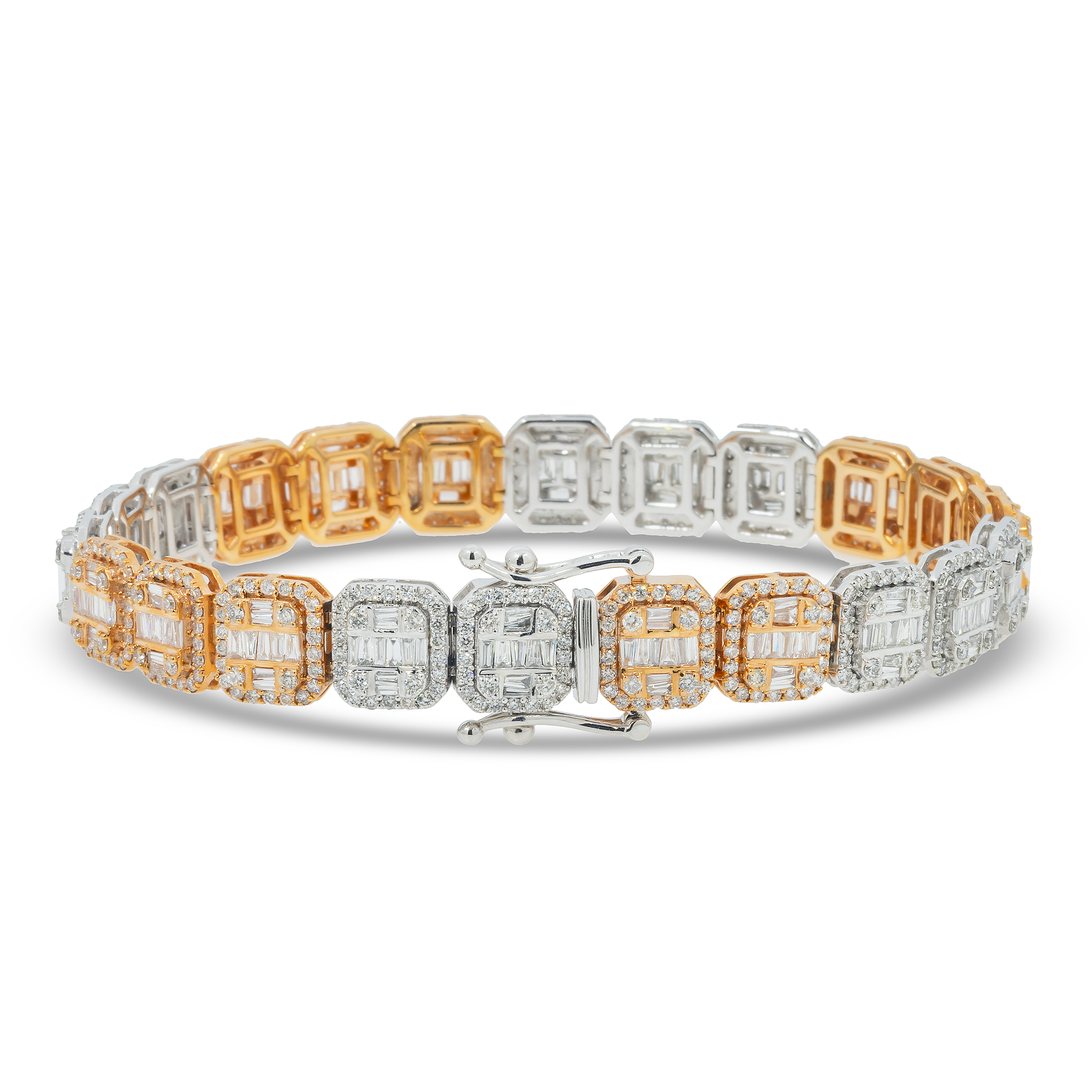 10K GOLD BAGUETTE AND ROUND DIAMONDS 10MM BRACELET 7.67 CT