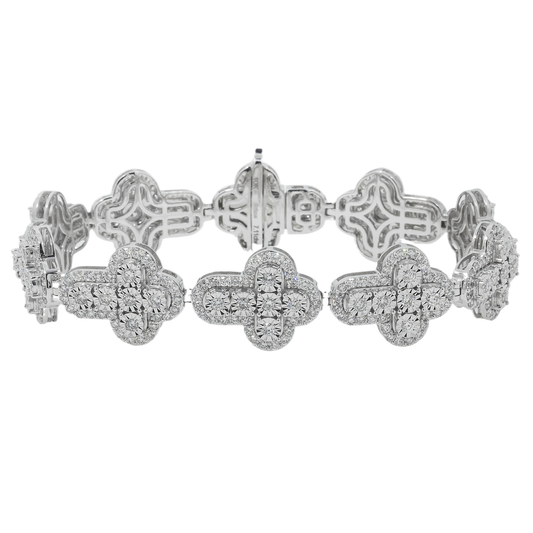 10K GOLD ROUND DIAMONDS CROSS BRACELET 7.11 CT