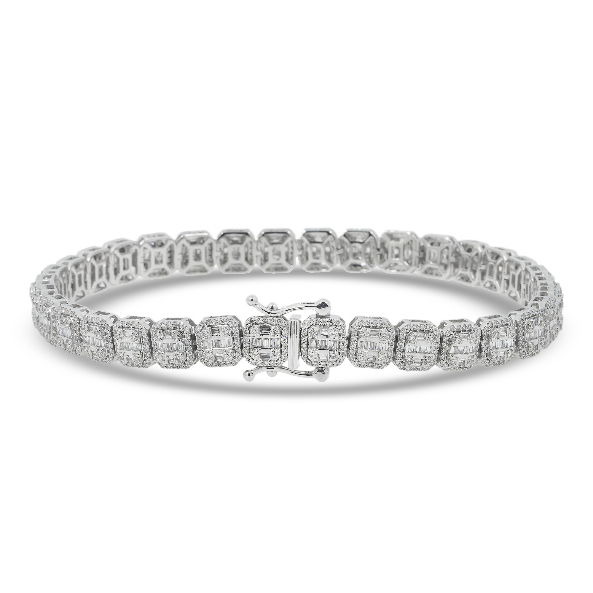 10K GOLD BAGUETTE AND ROUND DIAMONDS 6MM BRACELET 4.17 CT