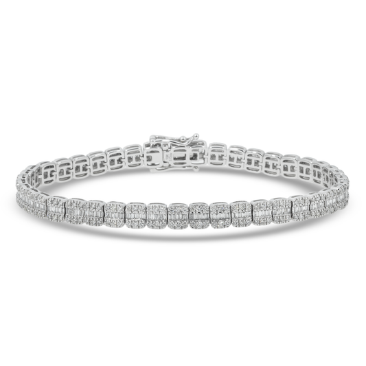 10K GOLD BAGUETTE AND ROUND DIAMONDS 5MM BRACELET 3.72 CT