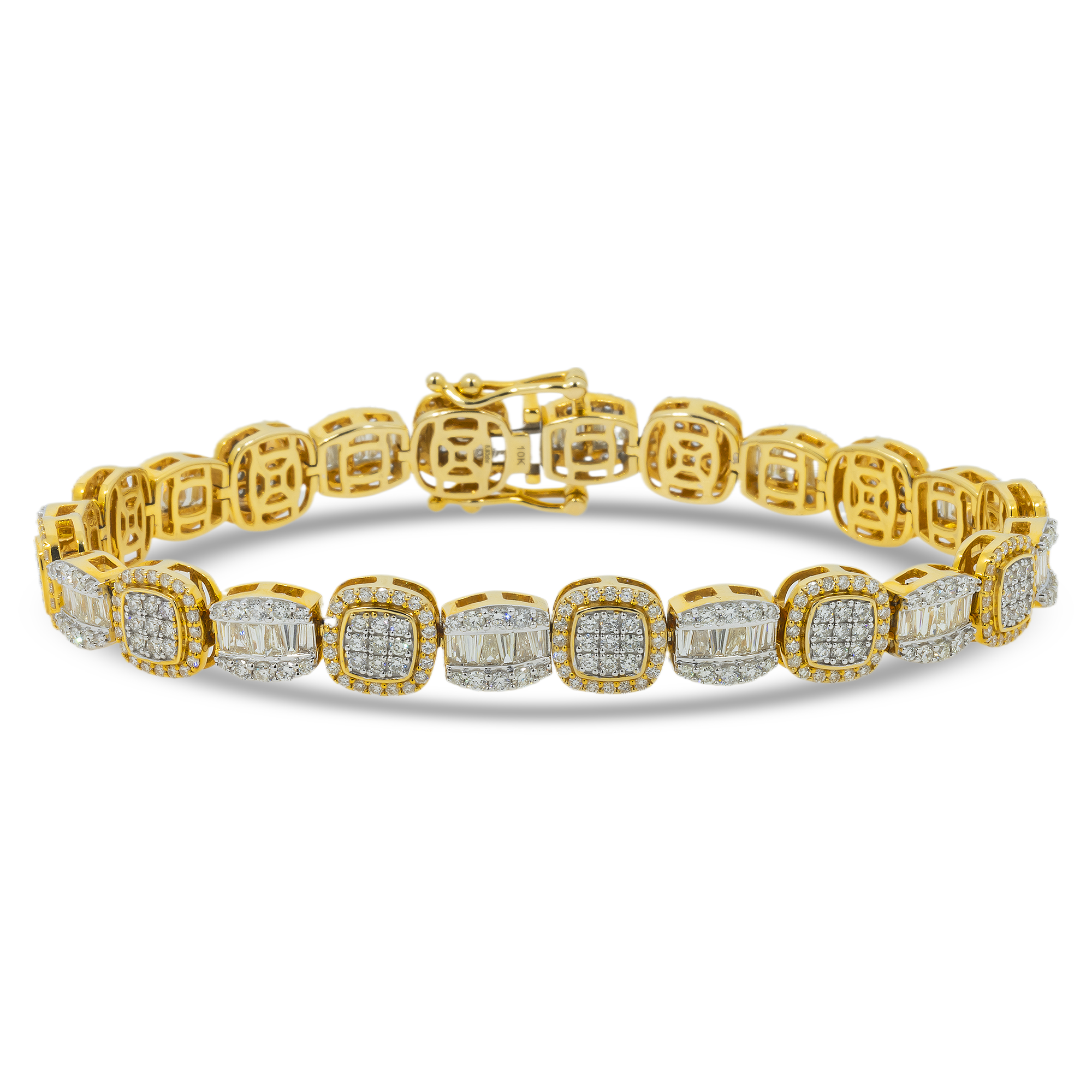 10K GOLD BAGUETTE AND ROUND DIAMONDS BRACELET 6.80 CT