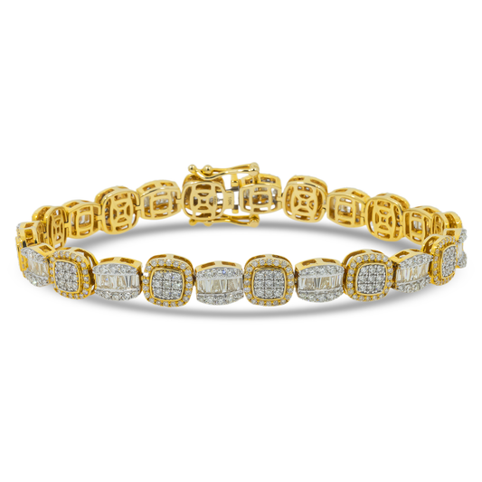 10K GOLD BAGUETTE AND ROUND DIAMONDS BRACELET 6.80 CT