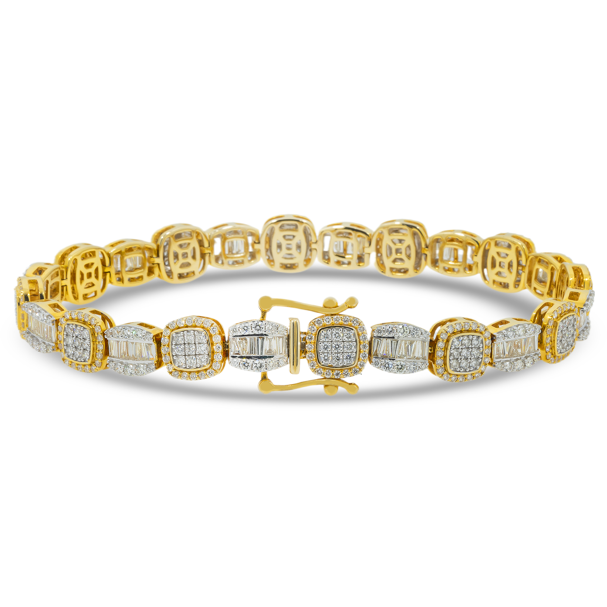 10K GOLD BAGUETTE AND ROUND DIAMONDS BRACELET 6.80 CT