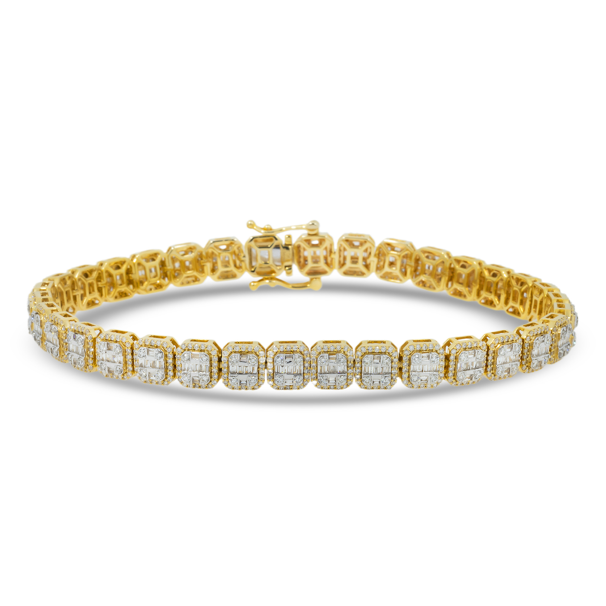 10K GOLD BAGUETTE AND ROUND DIAMONDS 6MM BRACELET 4.17 CT