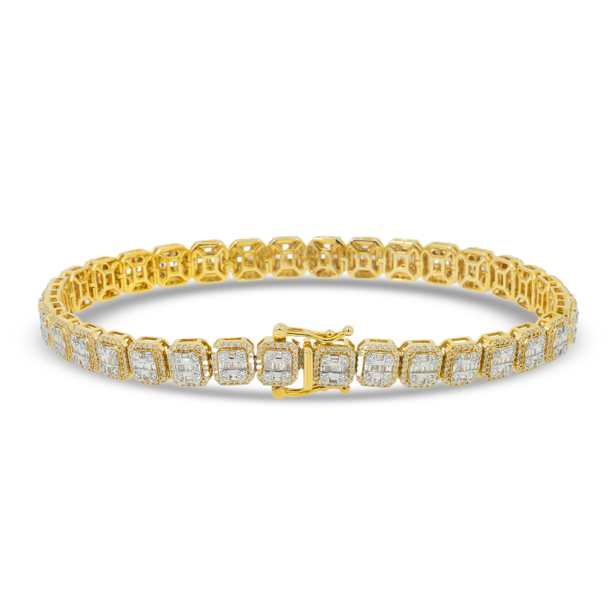 10K GOLD BAGUETTE AND ROUND DIAMONDS 6MM BRACELET 4.17 CT