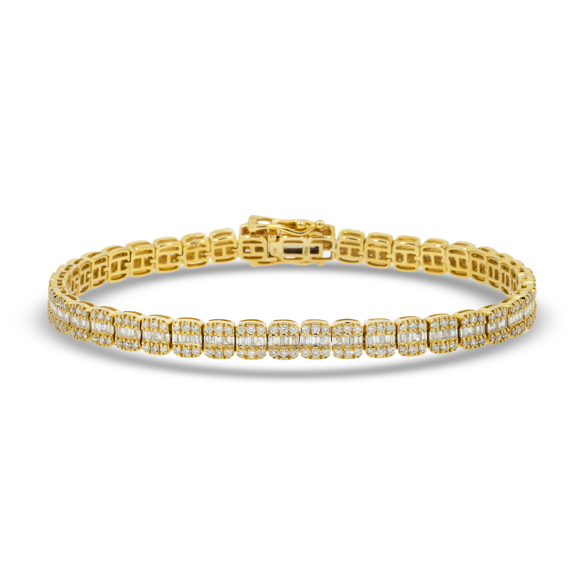 10K GOLD BAGUETTE AND ROUND DIAMONDS 5MM BRACELET 3.72 CT