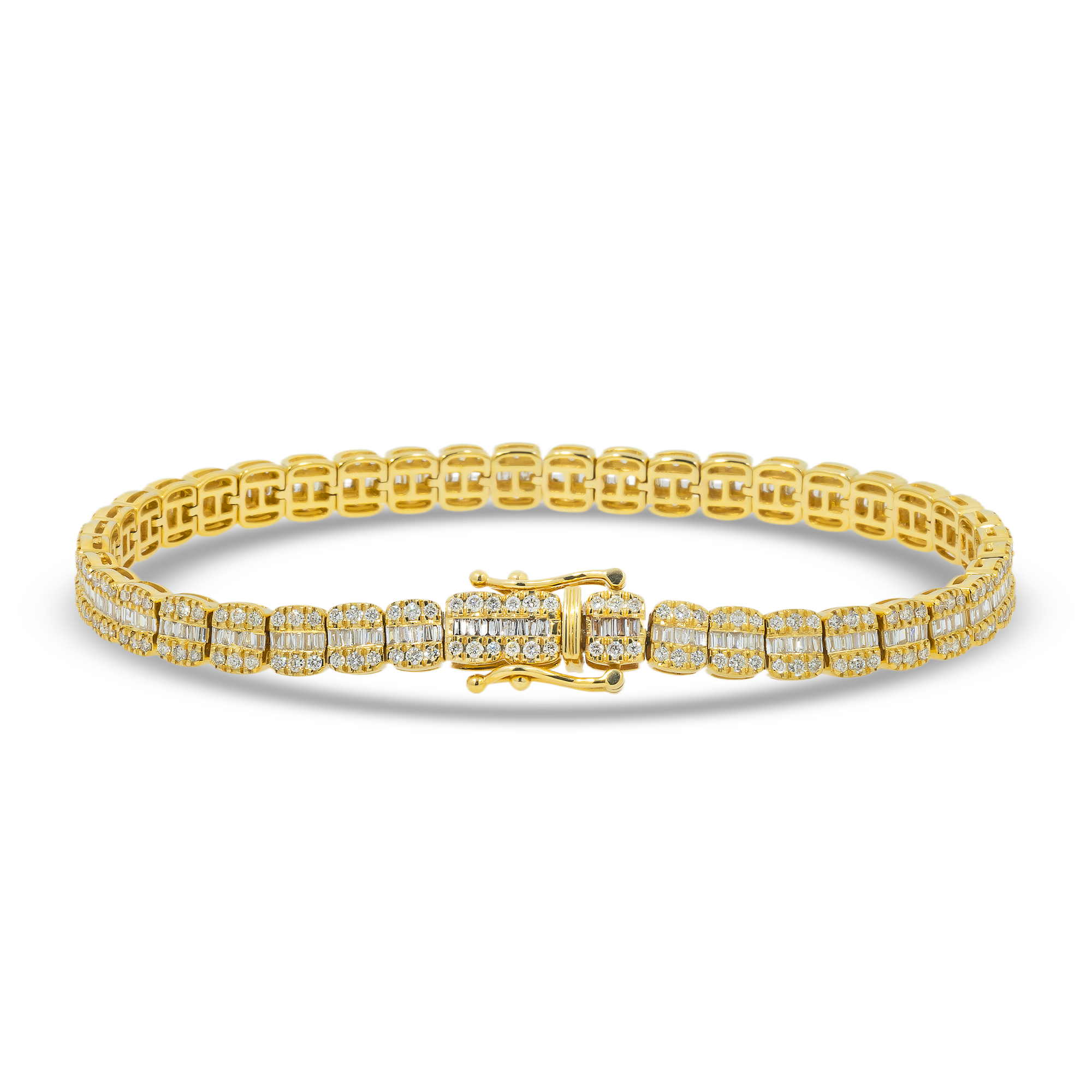 10K GOLD BAGUETTE AND ROUND DIAMONDS 5MM BRACELET 3.72 CT