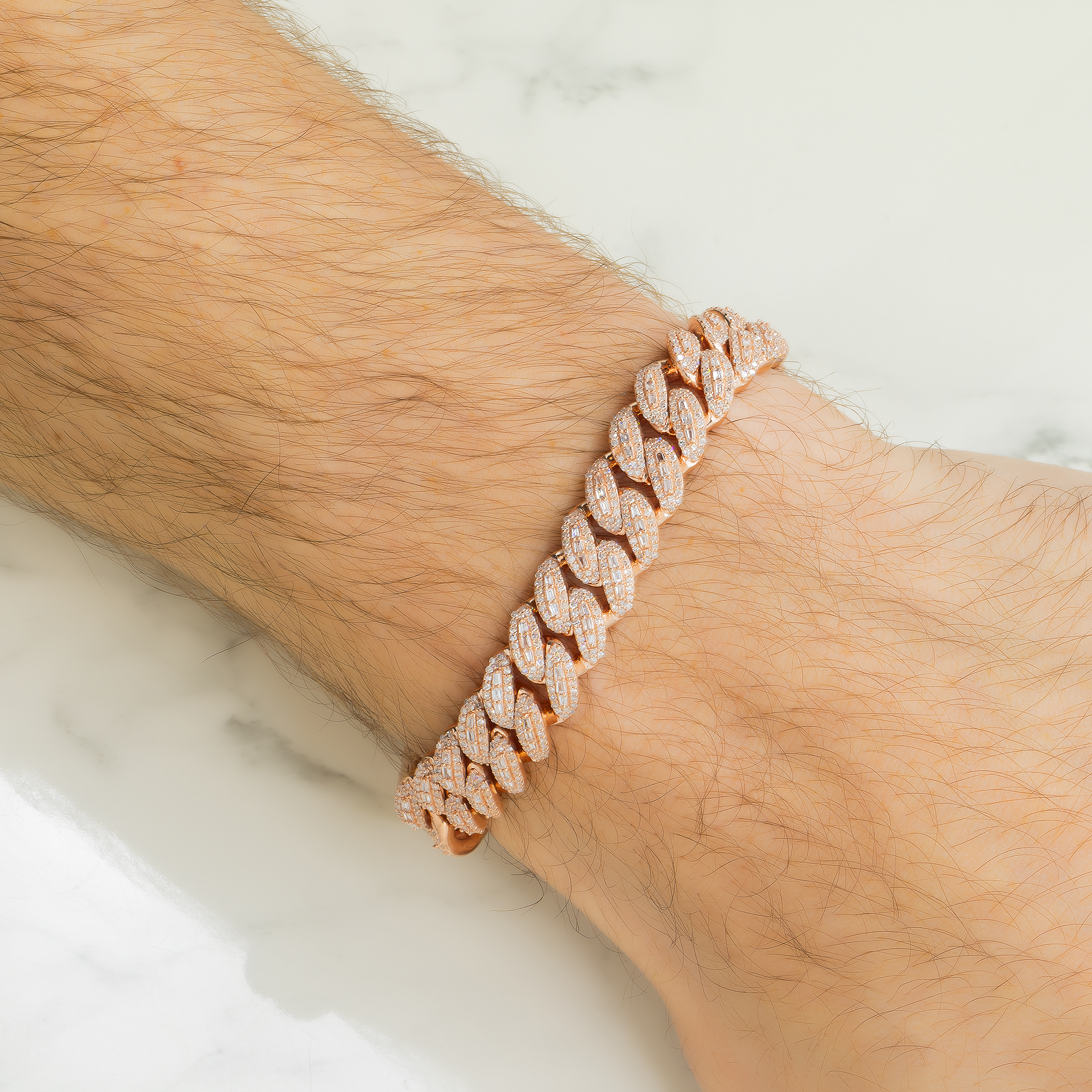 10K GOLD BAGUETTE AND ROUND DIAMOND 10MM OPEN CUBAN LINK BRACELET 4.99 CT