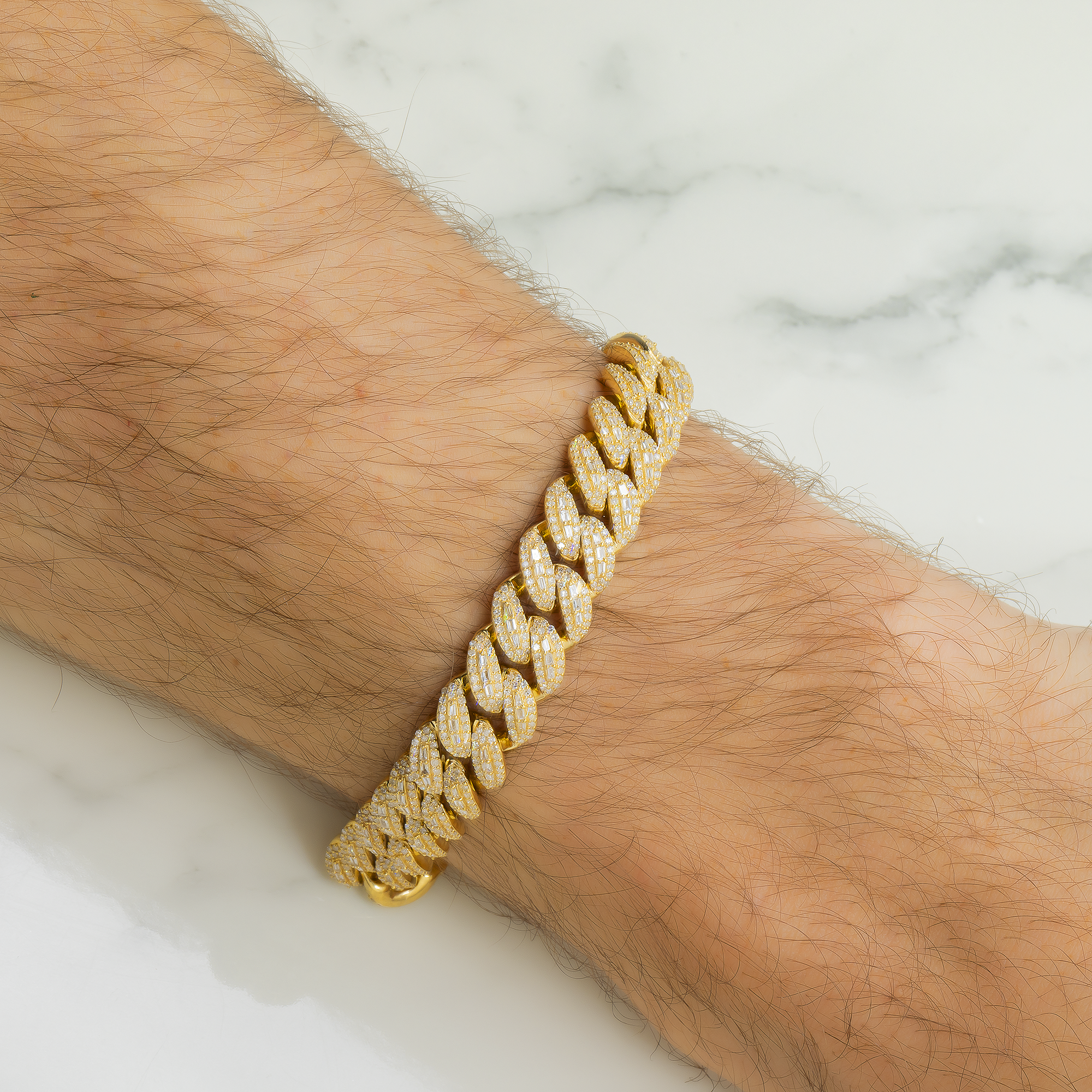 10K GOLD BAGUETTE AND ROUND DIAMOND 10MM OPEN CUBAN LINK BRACELET 4.99 CT