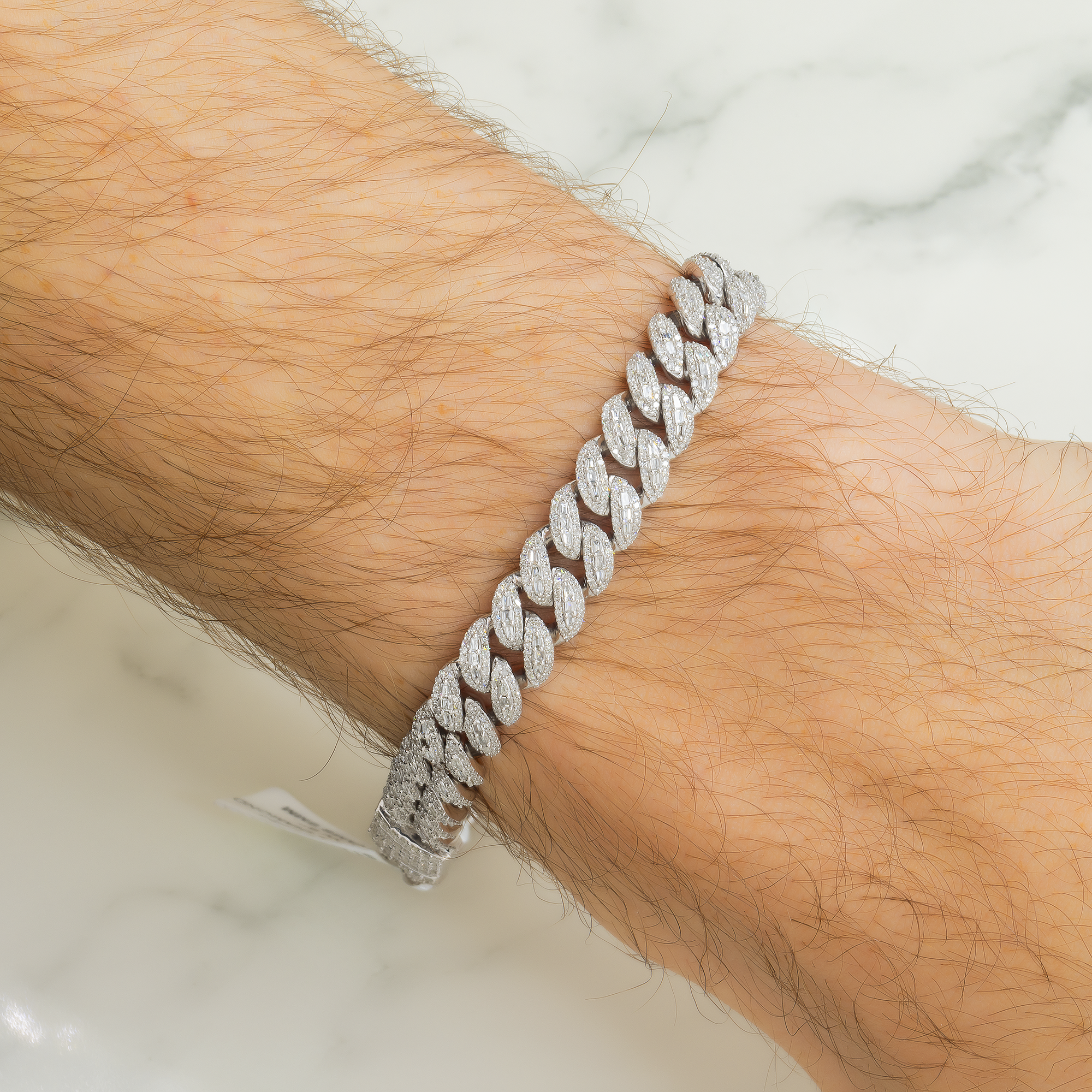 10K GOLD BAGUETTE AND ROUND DIAMOND 8MM OPEN CUBAN LINK BRACELET 4.42 CT