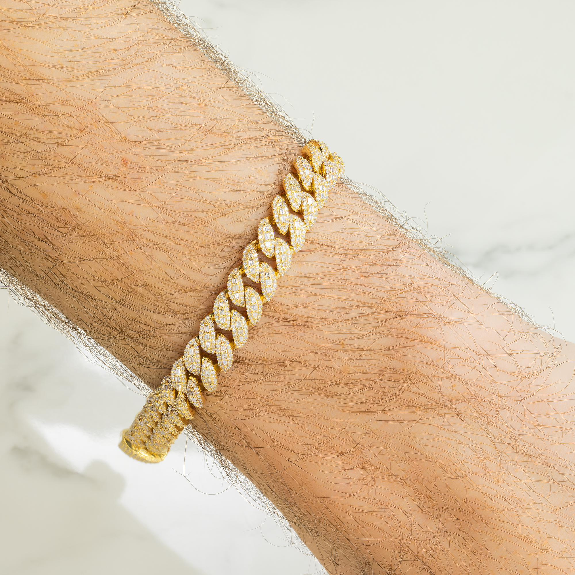 10K GOLD BAGUETTE AND ROUND DIAMOND 8MM OPEN CUBAN LINK BRACELET 4.42 CT