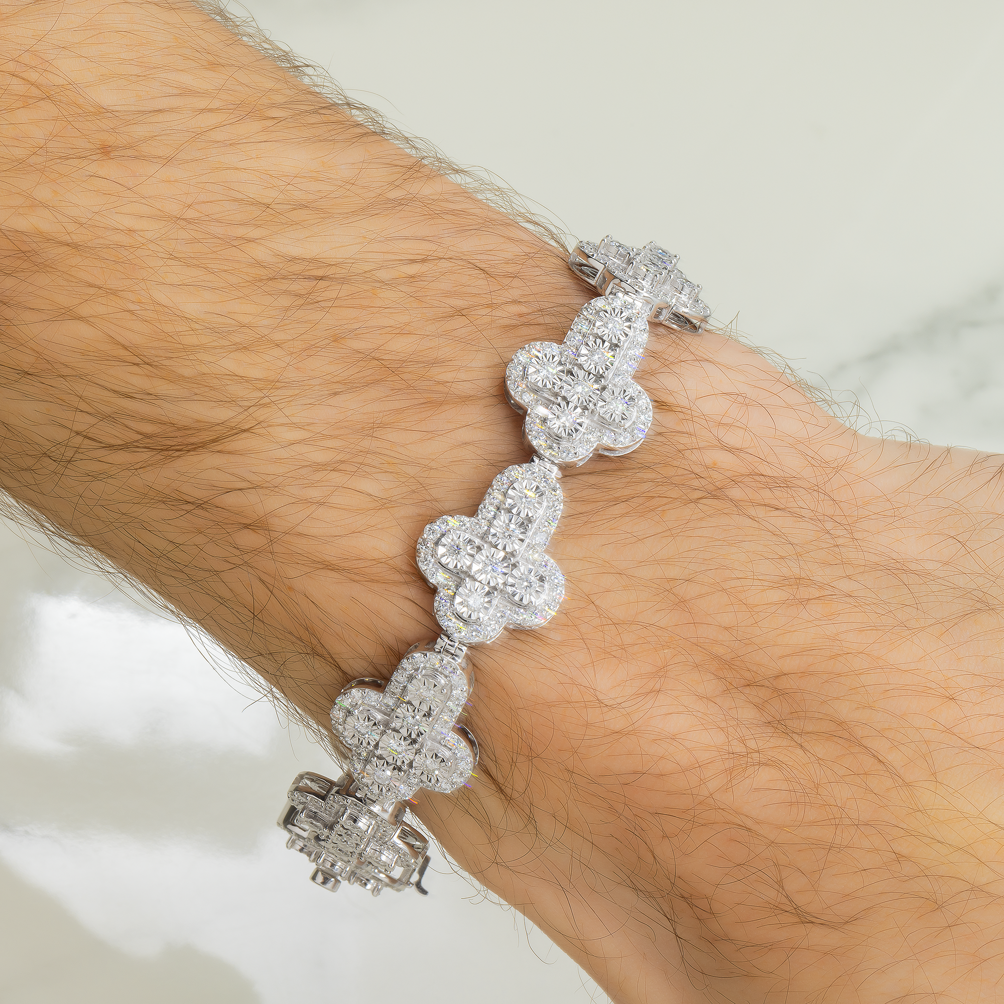 10K GOLD ROUND DIAMONDS CROSS BRACELET 7.11 CT