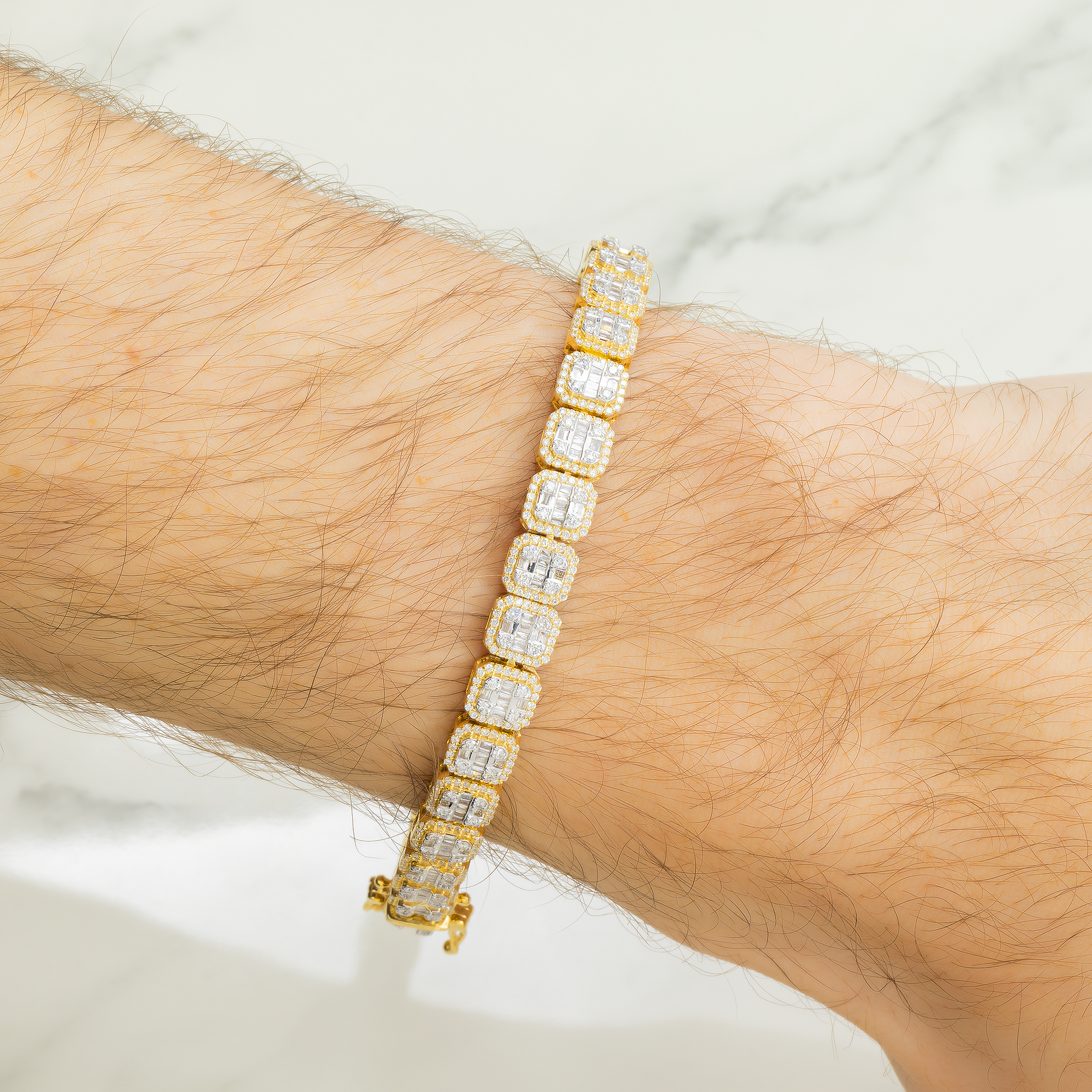 10K GOLD BAGUETTE AND ROUND DIAMONDS 6MM BRACELET 4.17 CT