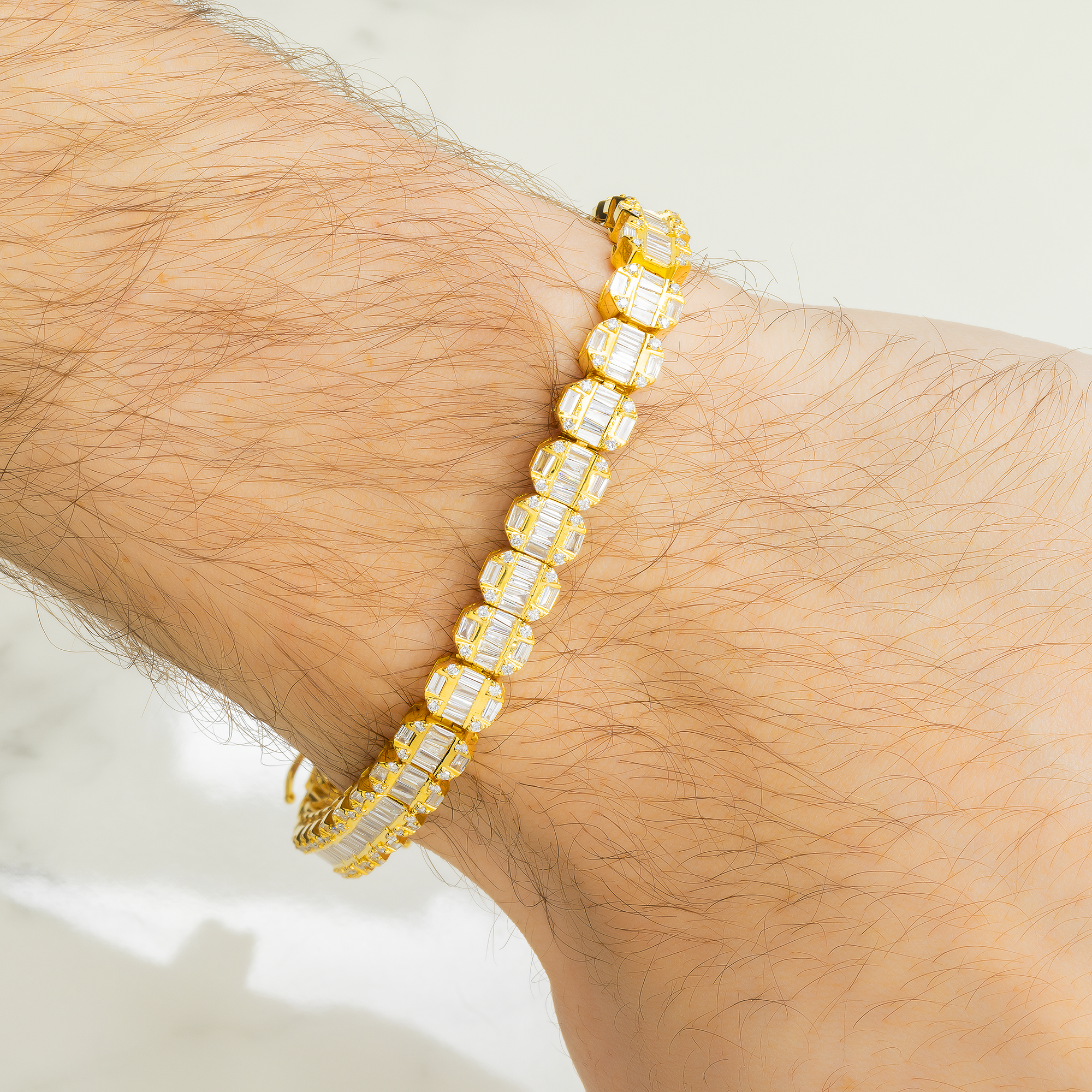 10K GOLD 7MM BAGUETTE DIAMONDS BRACELET 4.90 CT