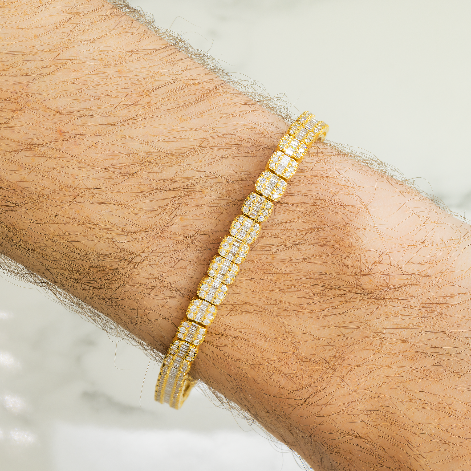 10K GOLD BAGUETTE AND ROUND DIAMONDS 5MM BRACELET 3.72 CT