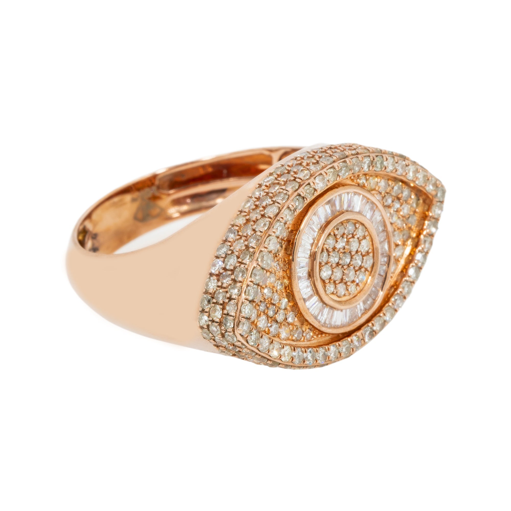 10K GOLD BAGUETTE AND ROUND DIAMOND EVIL EYE RING 2.43 CT
