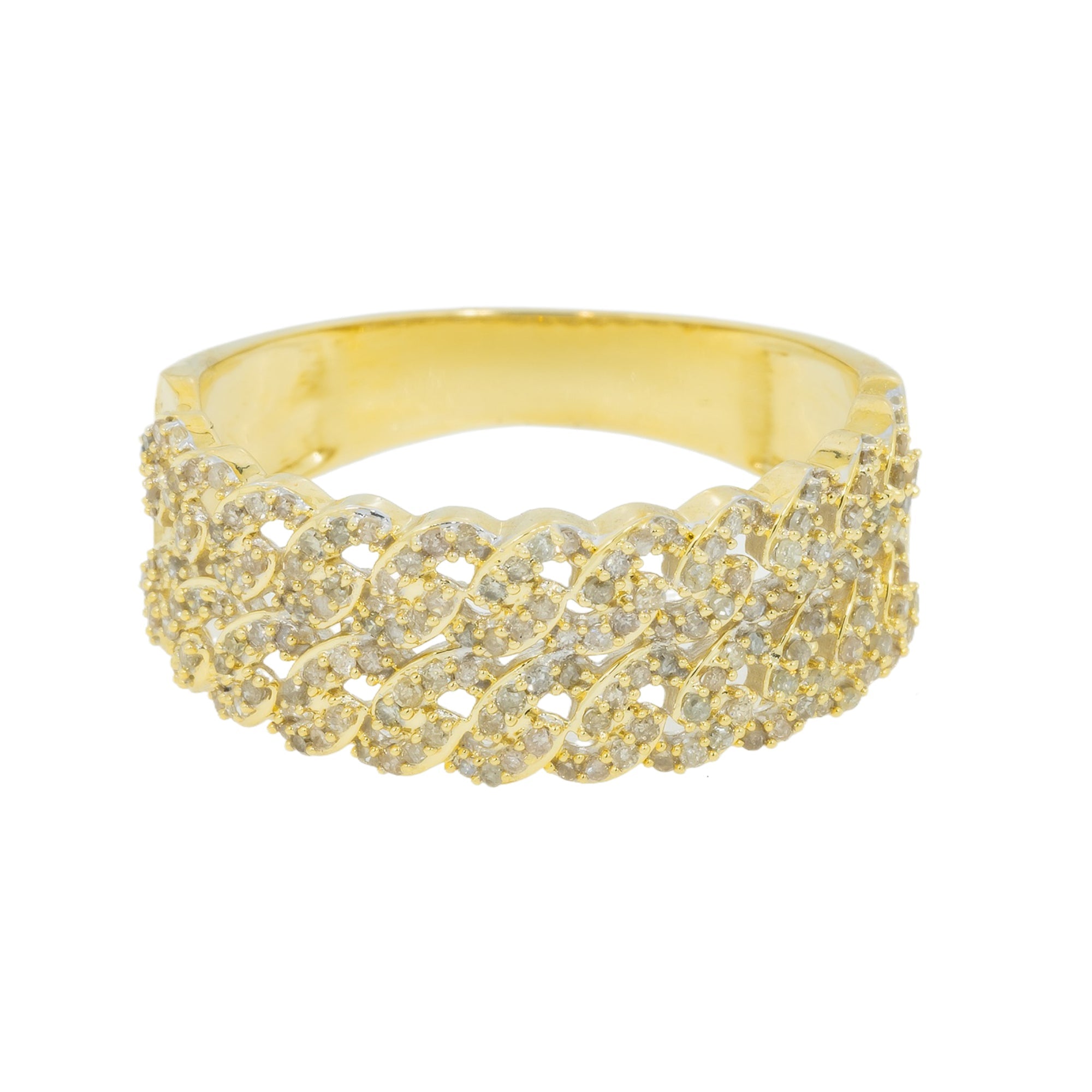 10K GOLD DIAMOND DOUBLE ROW CUBAN LINK RING 0.60 CT