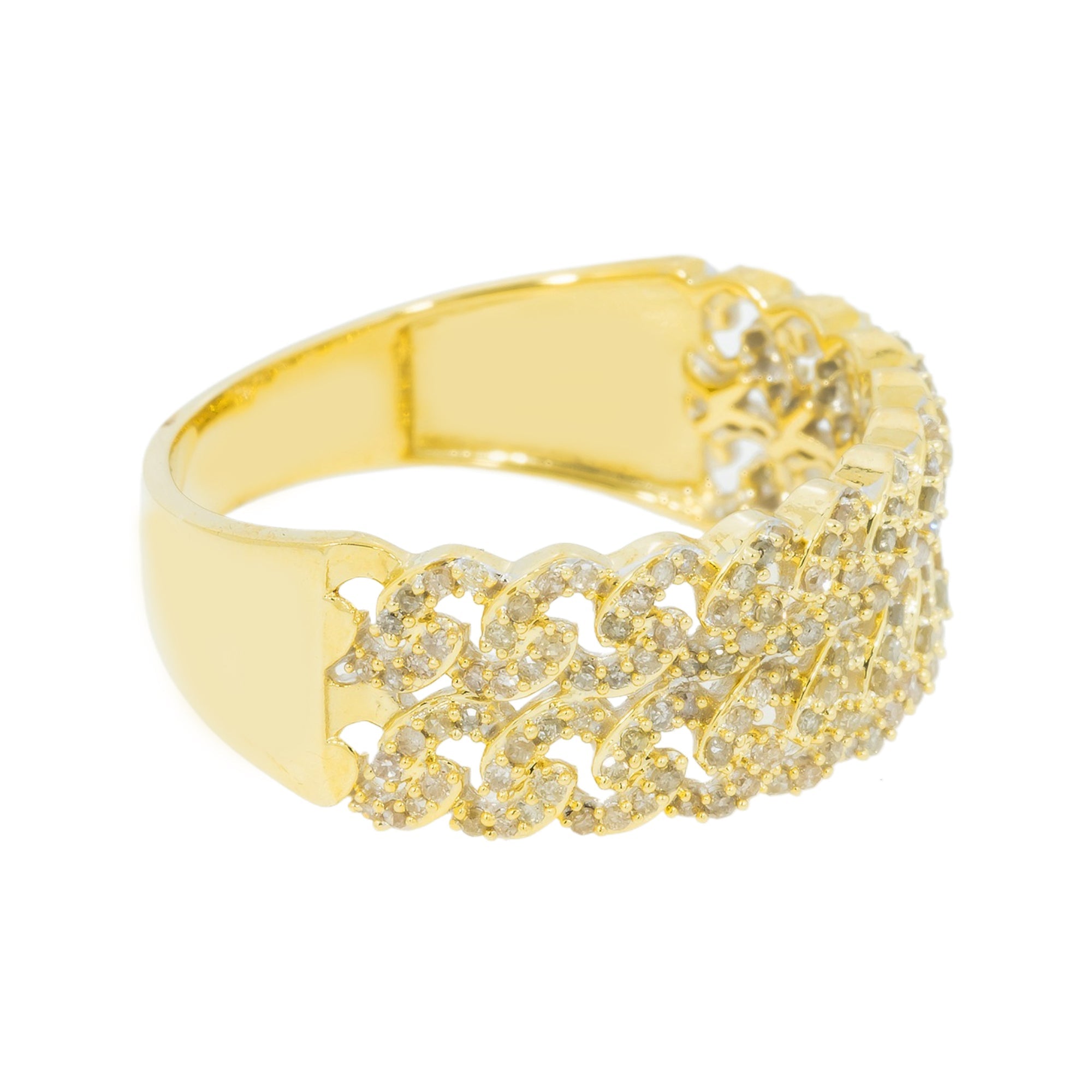 10K GOLD DIAMOND DOUBLE ROW CUBAN LINK RING 0.60 CT