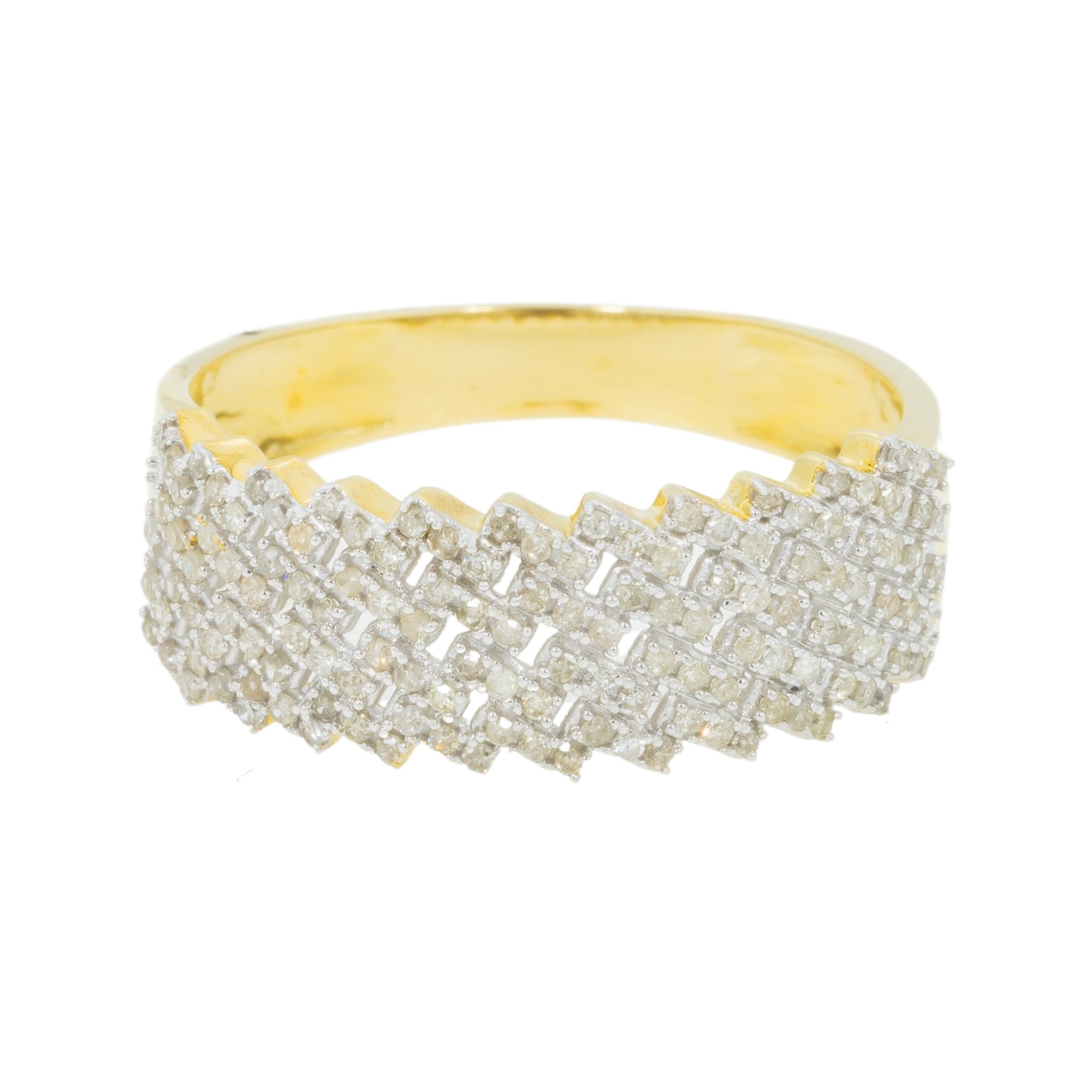 10K GOLD ROUND DIAMOND MULTIROW CUBAN LINK RING 0.45 CT