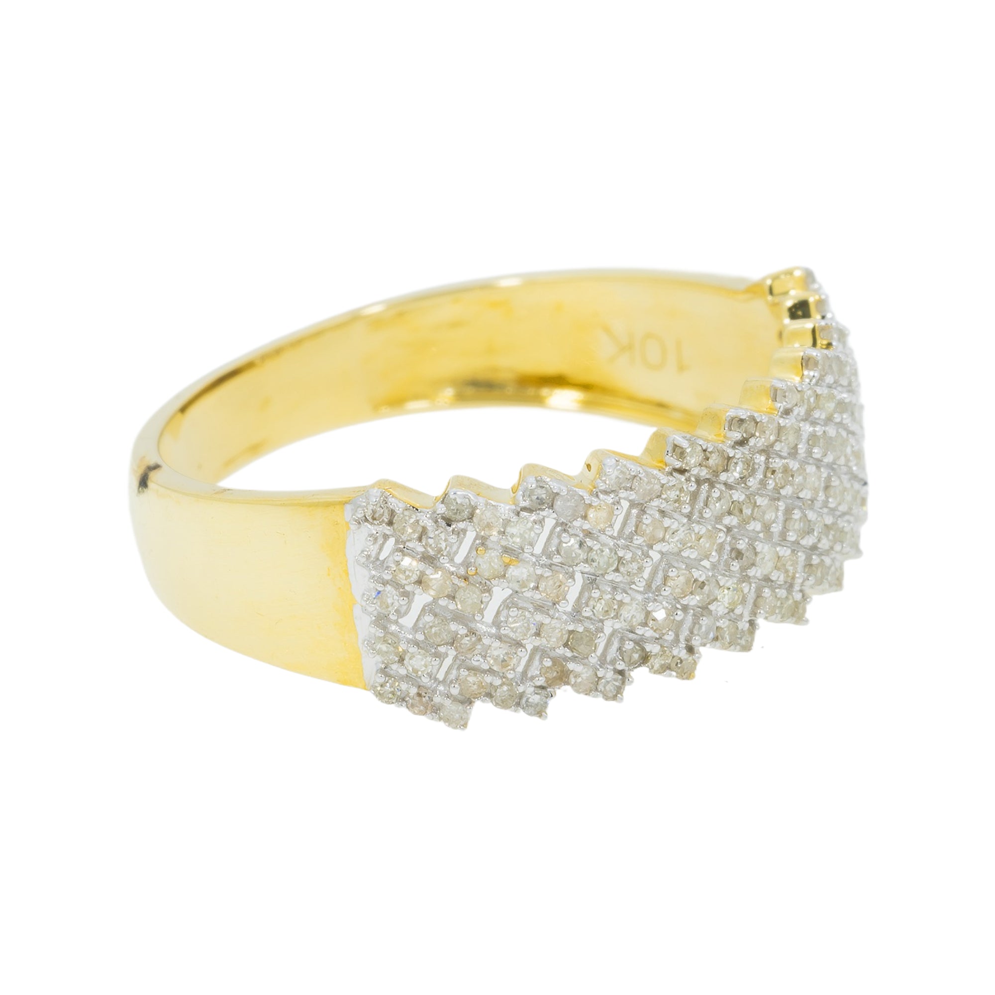 10K GOLD ROUND DIAMOND MULTIROW CUBAN LINK RING 0.45 CT