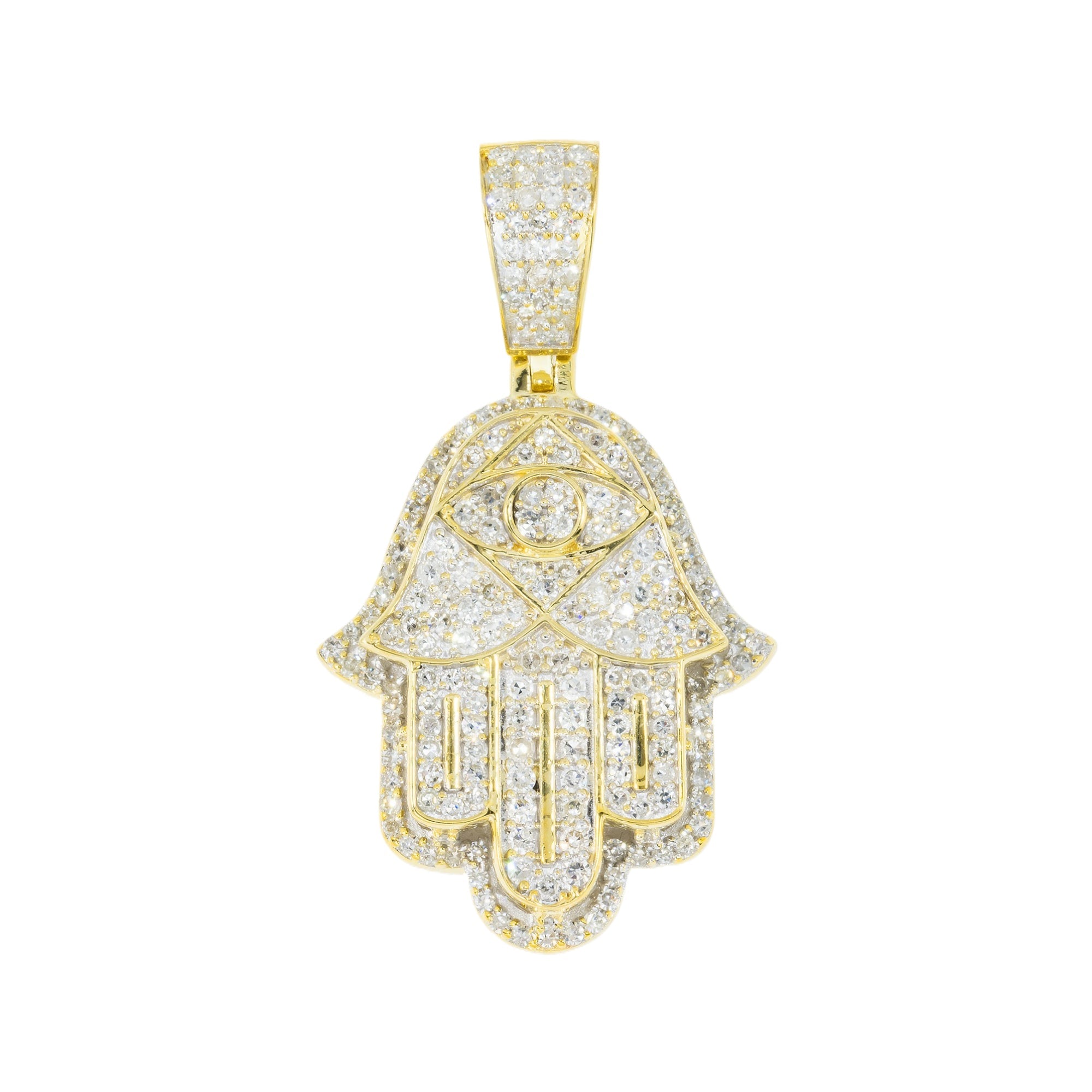 10K GOLD DIAMOND HAMSA EVIL EYE PENDANT 0.95 CT