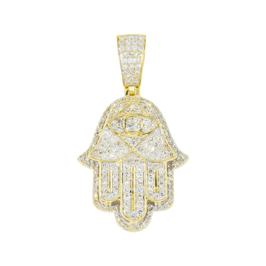 10K GOLD DIAMOND HAMSA EVIL EYE PENDANT 0.95 CT