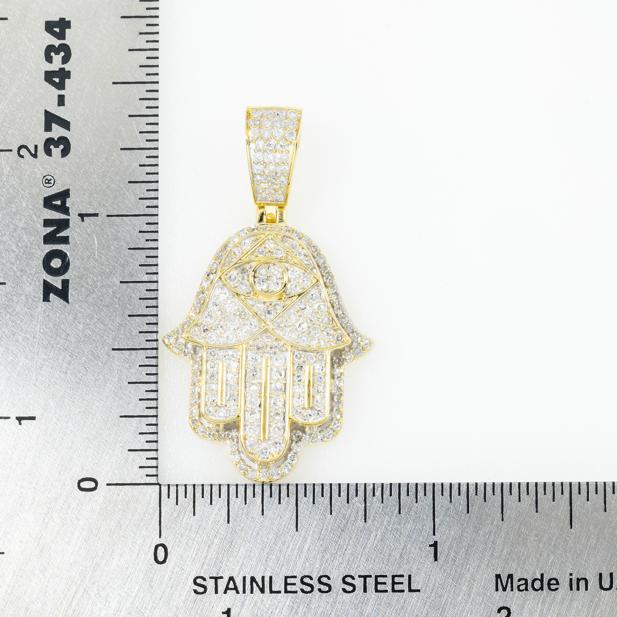 10K GOLD DIAMOND HAMSA EVIL EYE PENDANT 0.95 CT