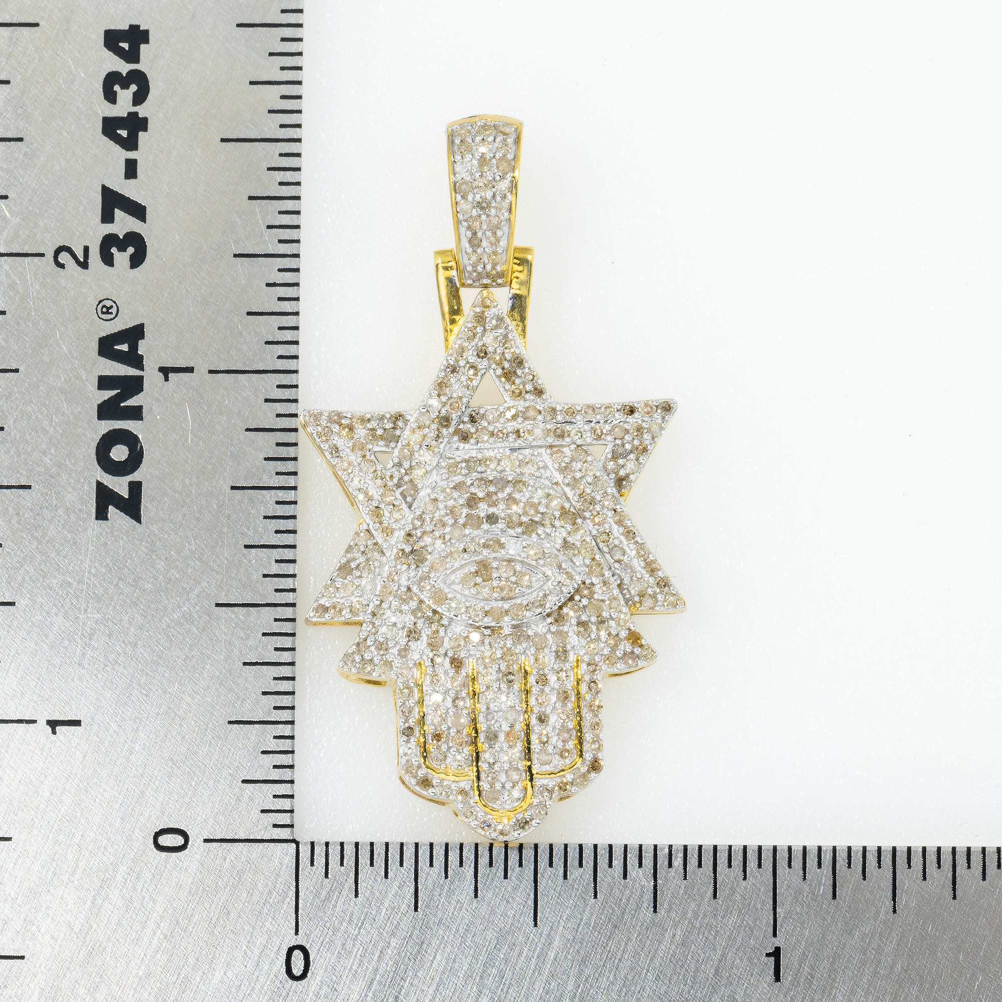 10K GOLD DIAMOND STAR OF DAVID AND HAMSA WITH EVIL EYE PENDANT 0.96 CT