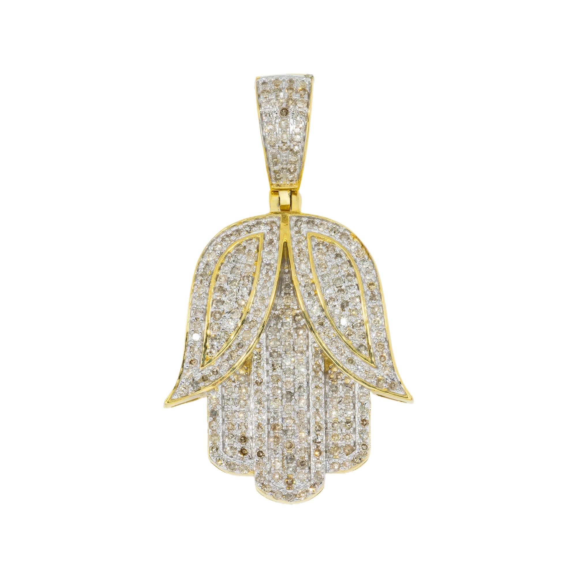 10K GOLD DIAMOND HAMSA PENDANT 0.80 CT