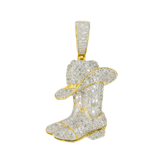 10K GOLD DIAMOND COWBOY BOOTS AND HAT PENDANT 1.08 CT