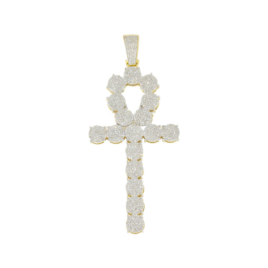 10K GOLD DIAMOND CLUSTER ANKH PENDANT 2.64 CT