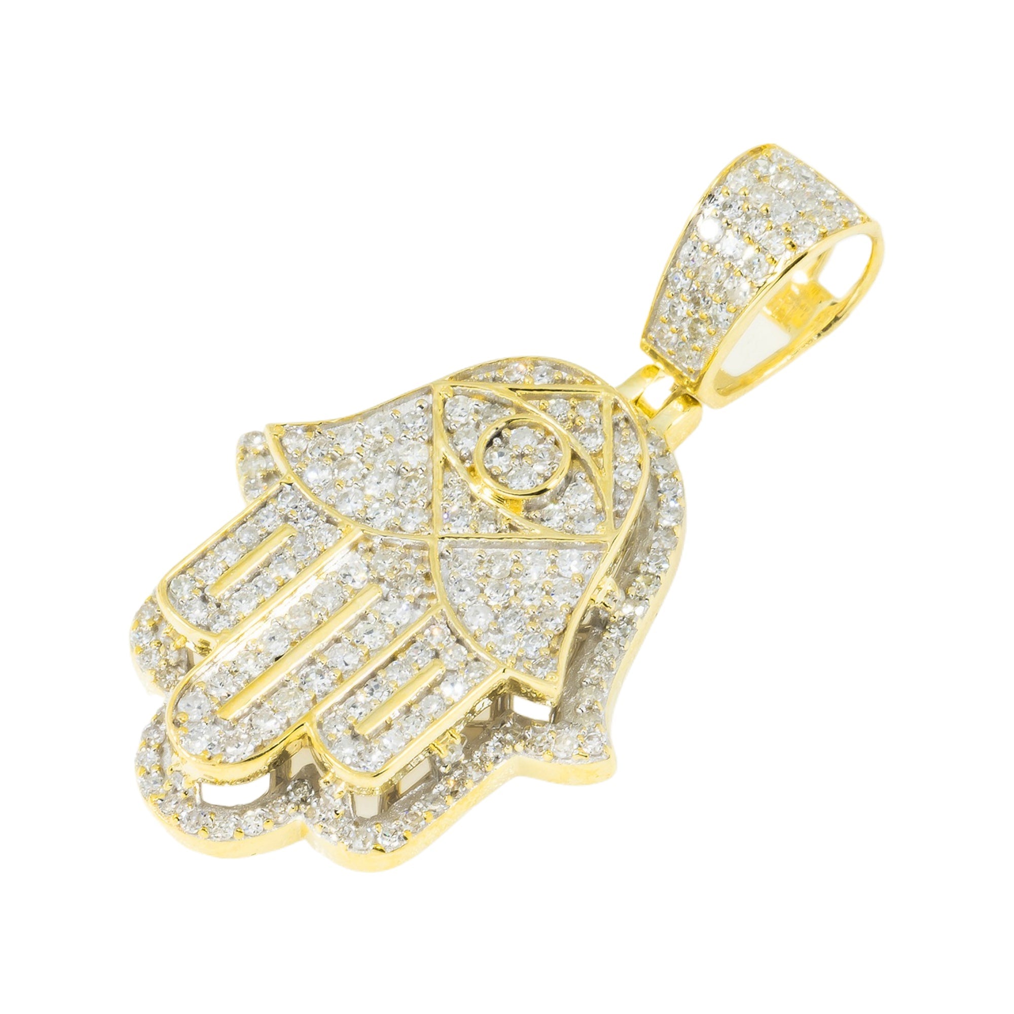 10K GOLD DIAMOND HAMSA EVIL EYE PENDANT 0.95 CT