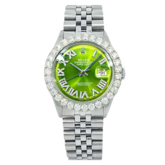 Rolex Datejust 1601 36MM Green Diamond Roman Dial & Bezel With Stainless Steel Jubilee Bracelet