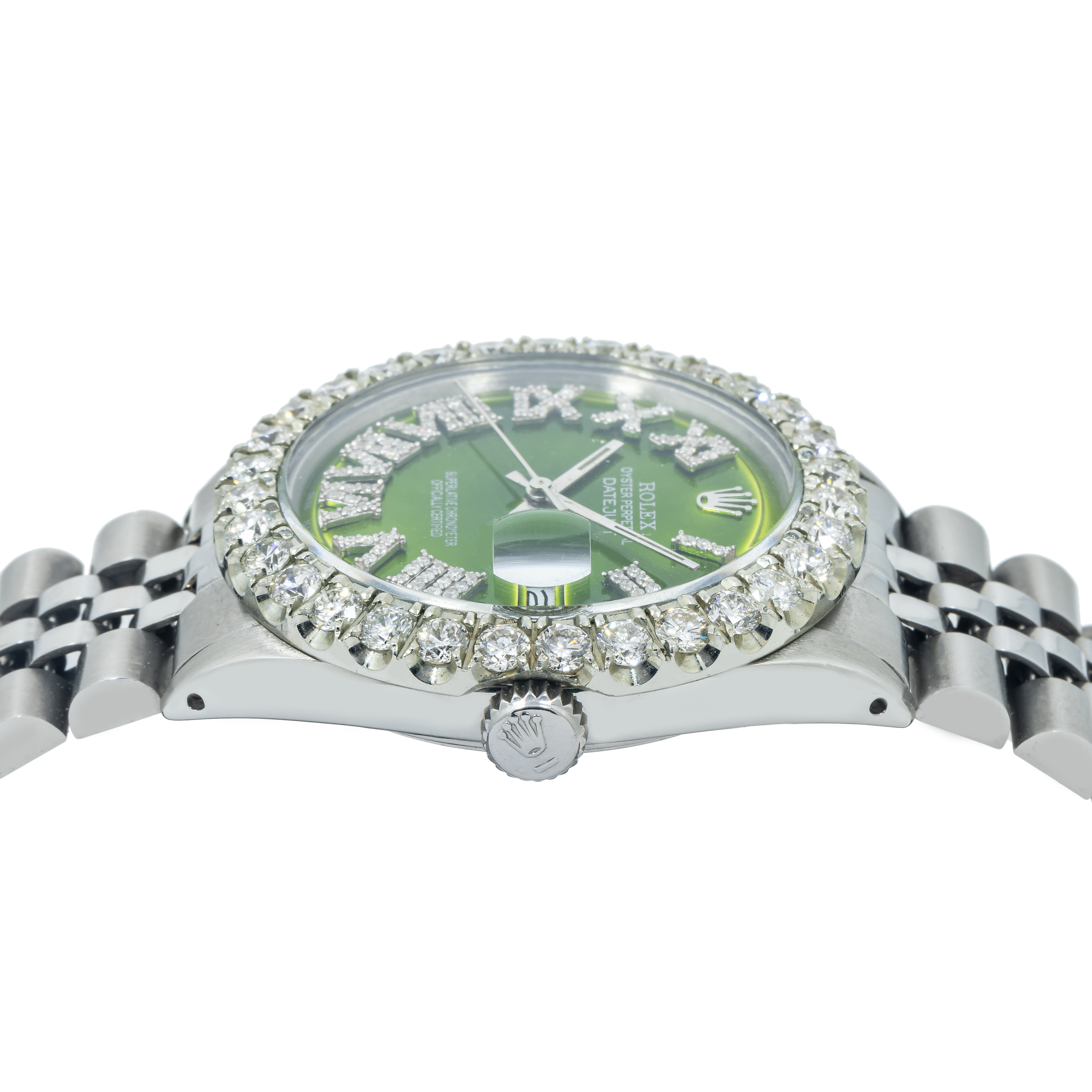 Rolex Datejust 1601 36MM Green Diamond Roman Dial & Bezel With Stainless Steel Jubilee Bracelet