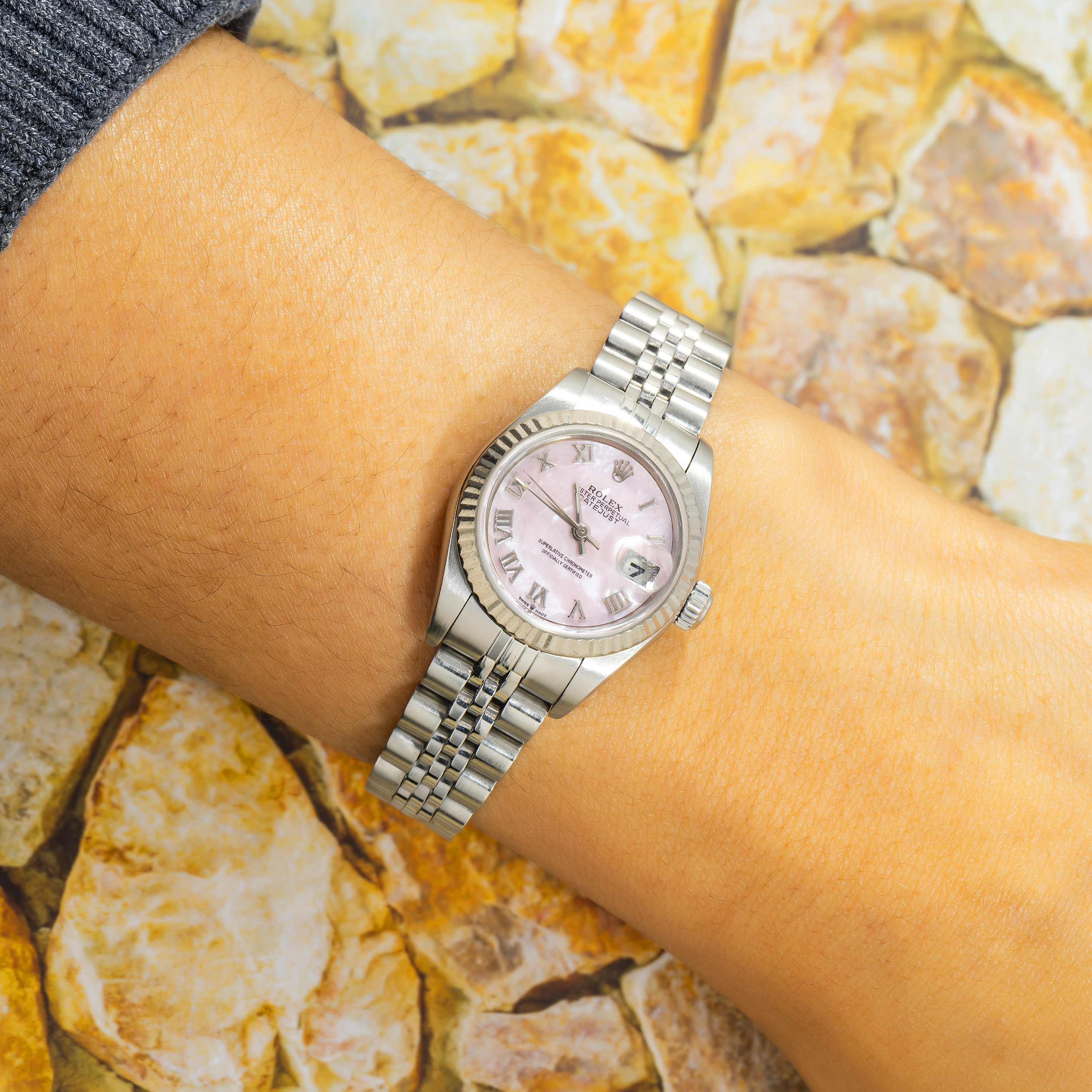 Rolex Datejust 69174 26MM Pink Roman Numeral Dial With Stainless Steel Jubilee Bracelet